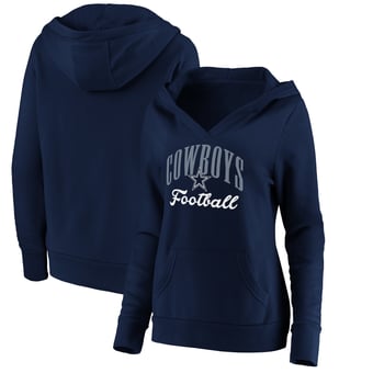 Women's Fanatics Navy Dallas Cowboys Victory Script V-Neck Pullover Hoodie
