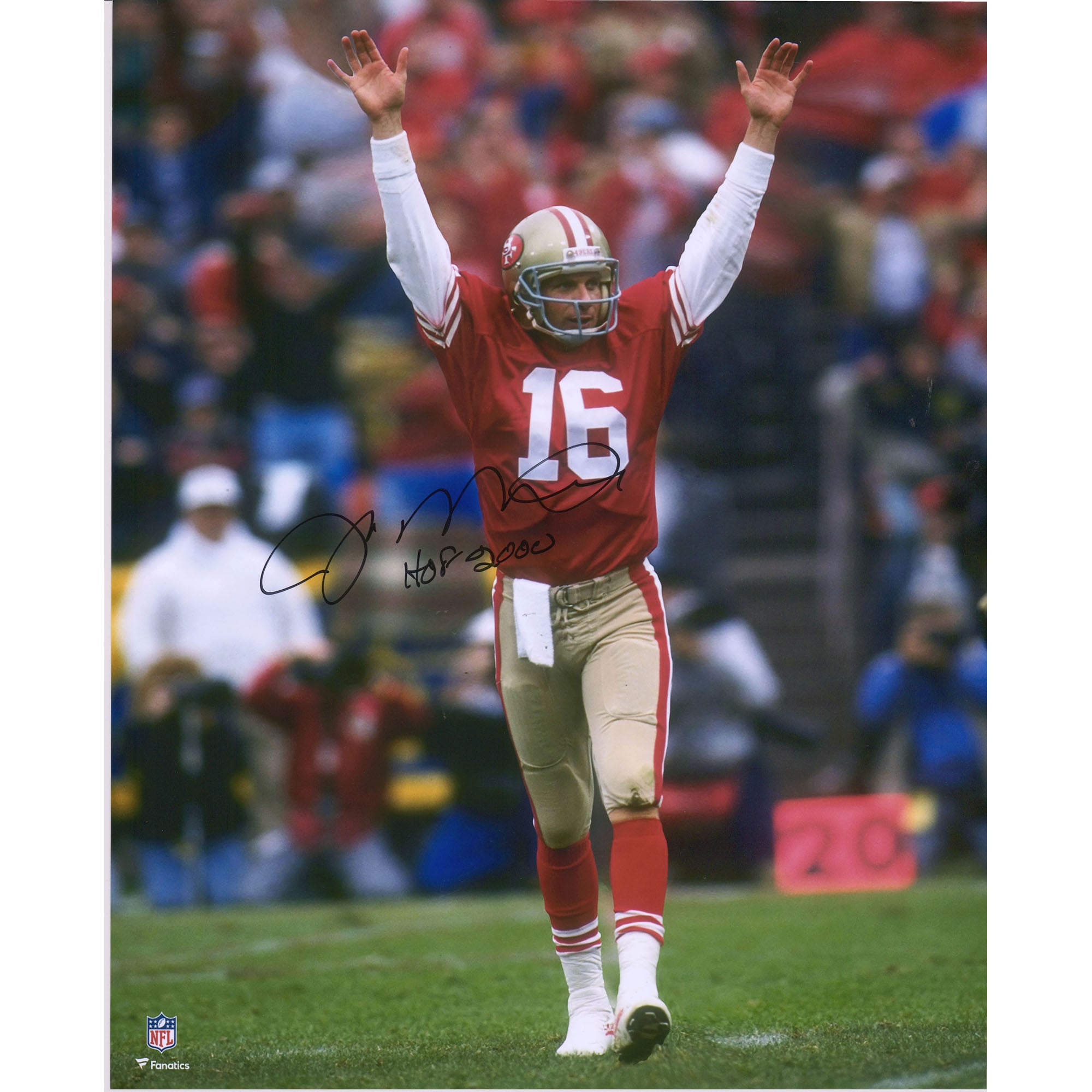 Joe Montana San Francisco 49ers Autographed 16" x 20" Hands Up Celebration Photograph with "HOF 2000" Inscription