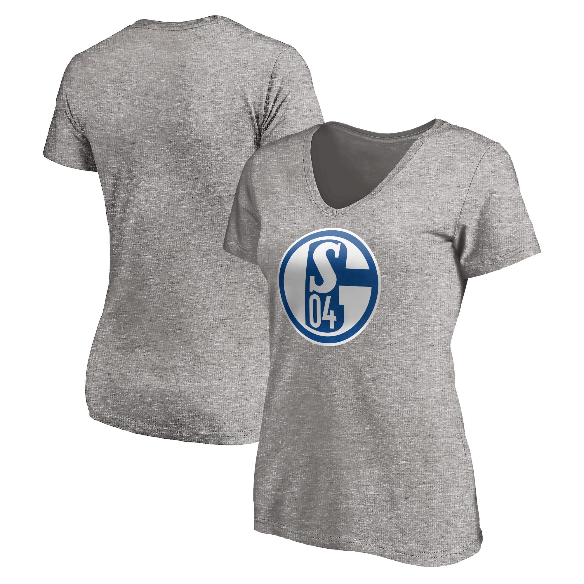 Women's Heather Gray FC Schalke 04 Primary Logo V-Neck T-Shirt