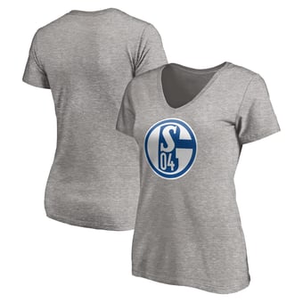 Women's Heather Gray FC Schalke 04 Primary Logo V-Neck T-Shirt