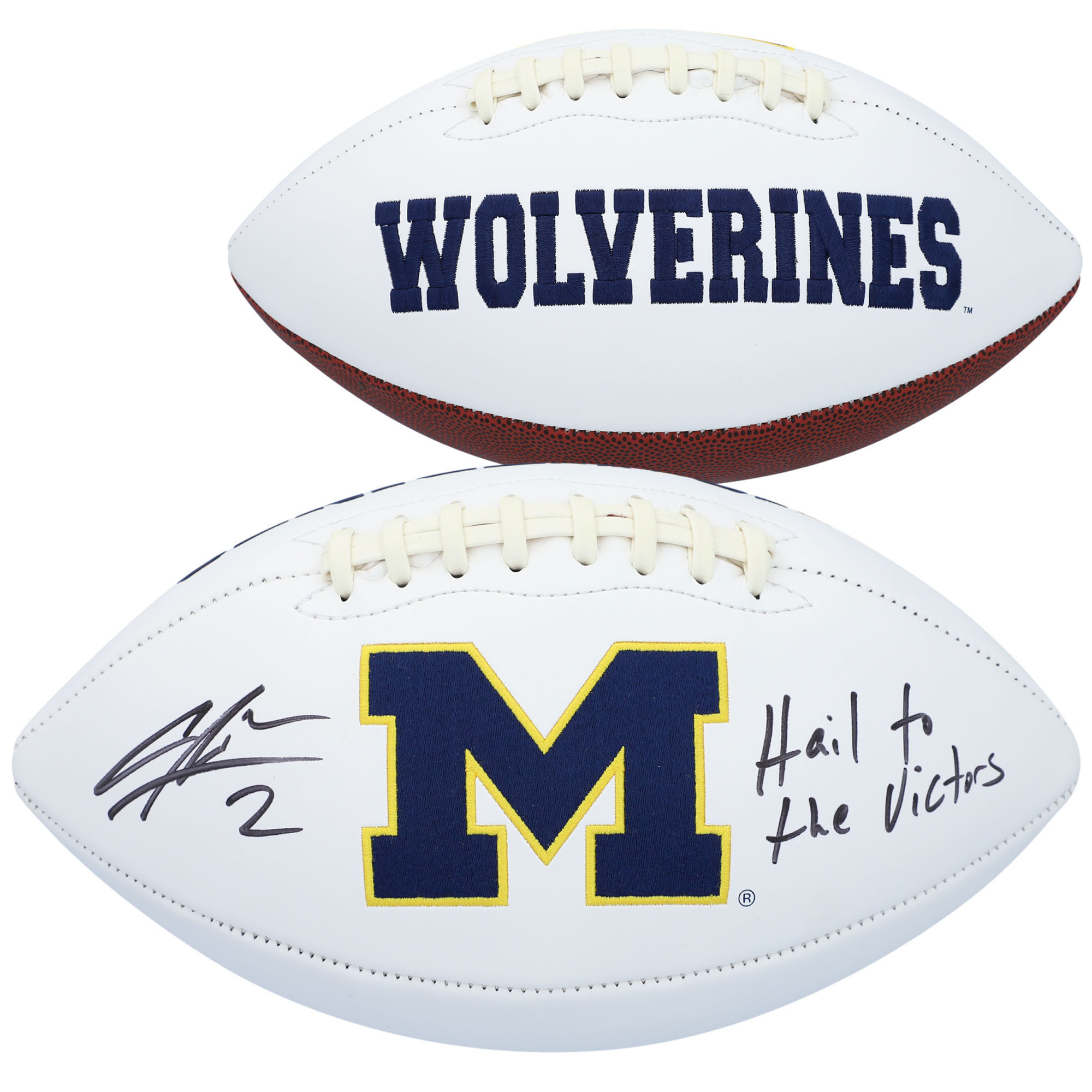 Charles Woodson Michigan Wolverines Autographed Jarden White Panel Football with "Hail to the Victors!" Inscription