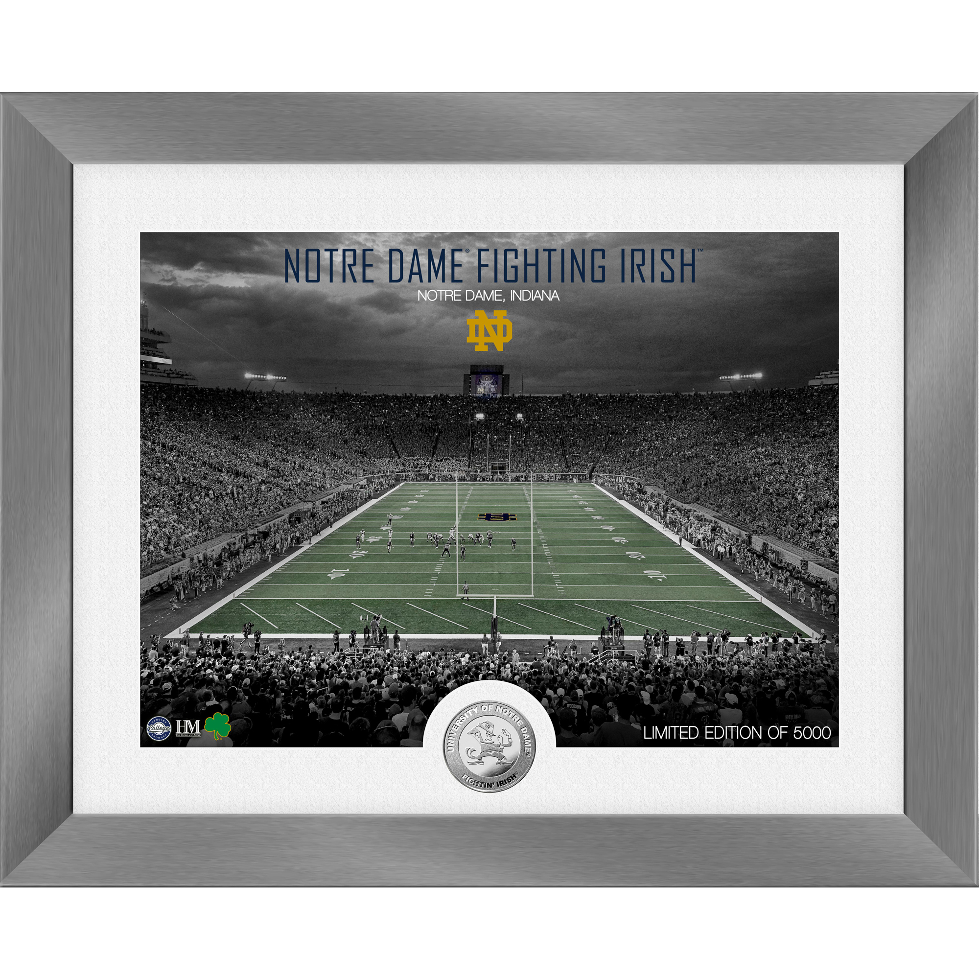 Highland Mint Notre Dame Fighting Irish 13'' x 16'' Art Deco Stadium Silver Coin Photo Mint