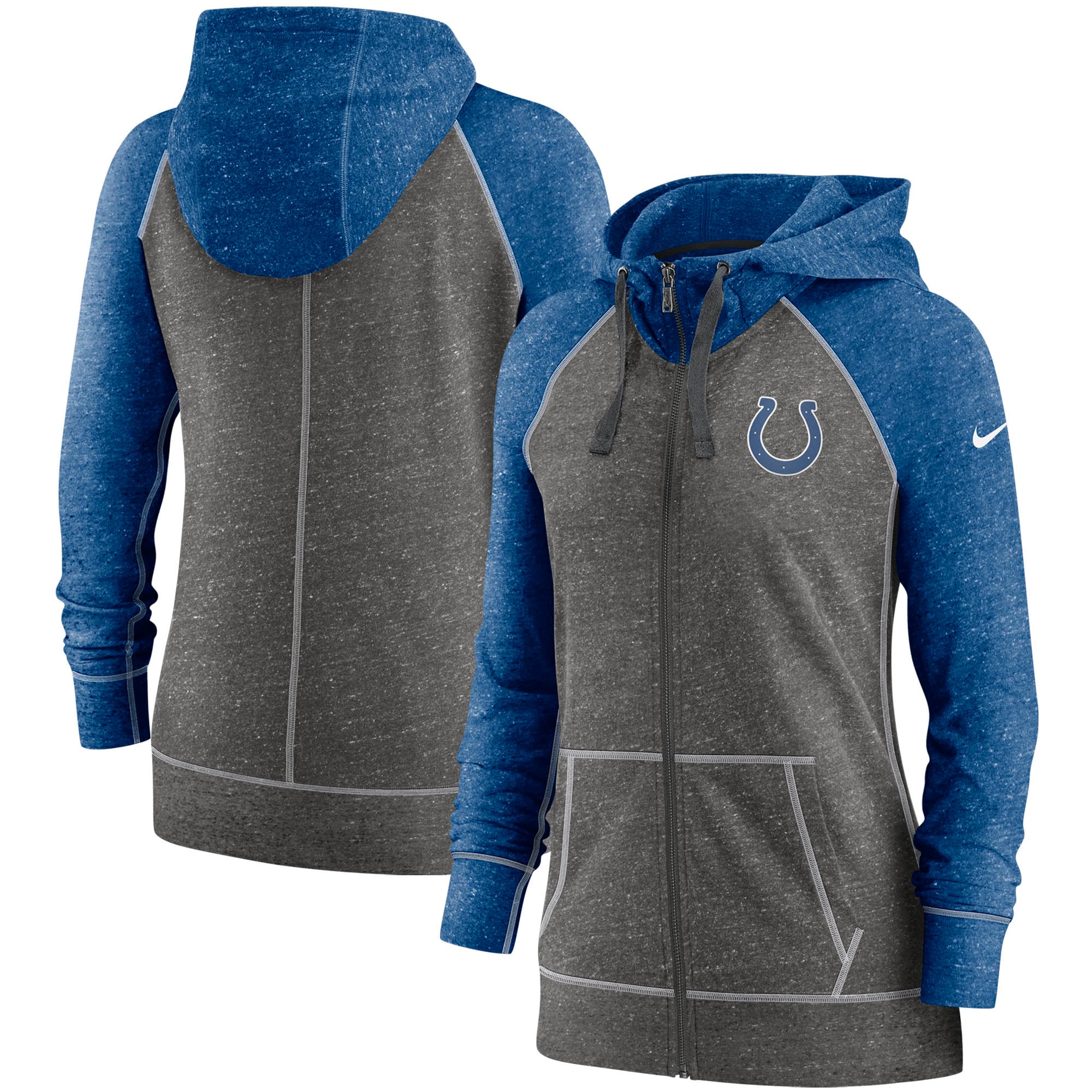 Women's Nike Heathered Charcoal/Blue Indianapolis Colts Gym Vintage Raglan Full-Zip Hoodie