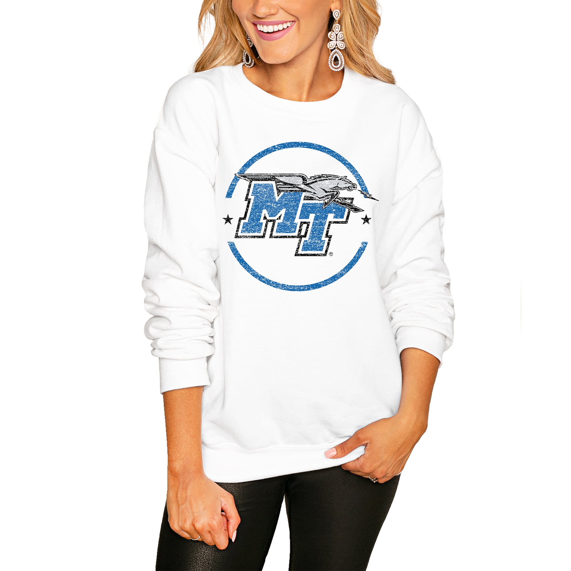 Women's Gameday Couture White MTSU Blue Raiders End Zone Oversized Sweatshirt