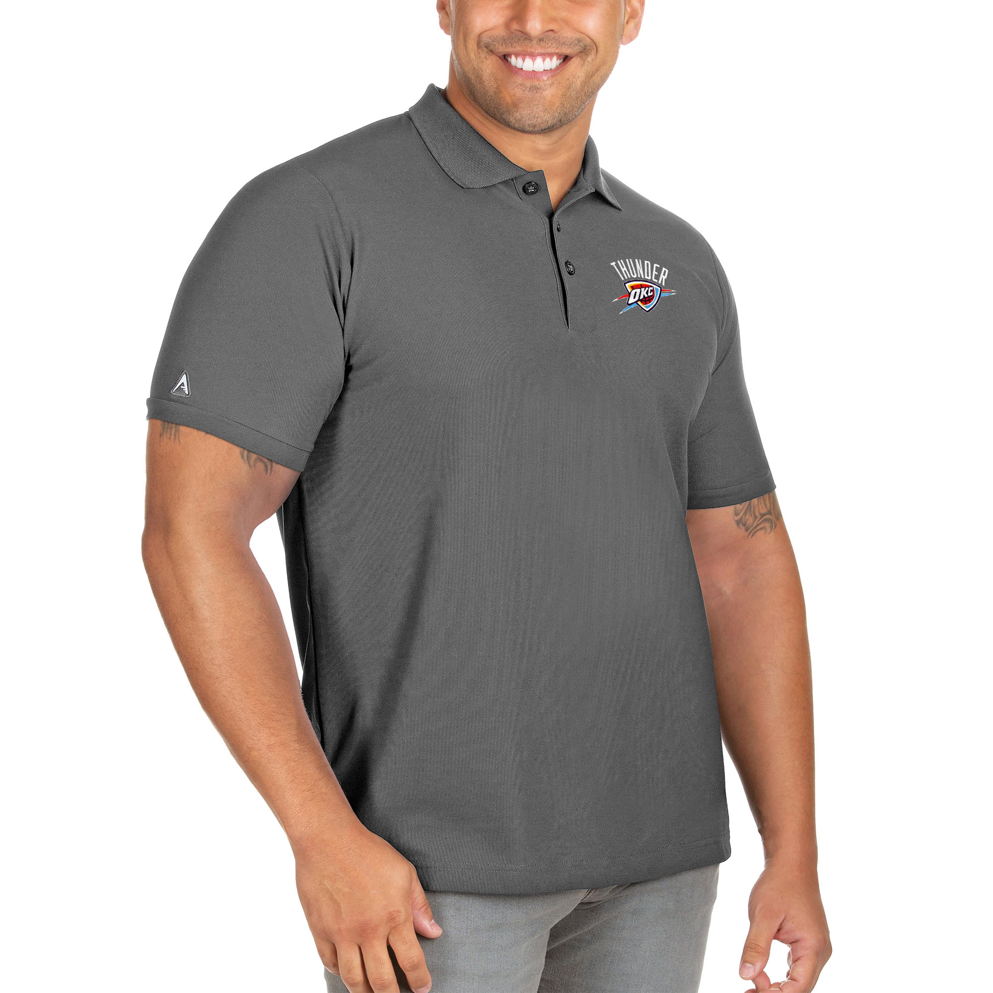 Men's Antigua Gray Oklahoma City Thunder Big & Tall Legacy Pique Polo