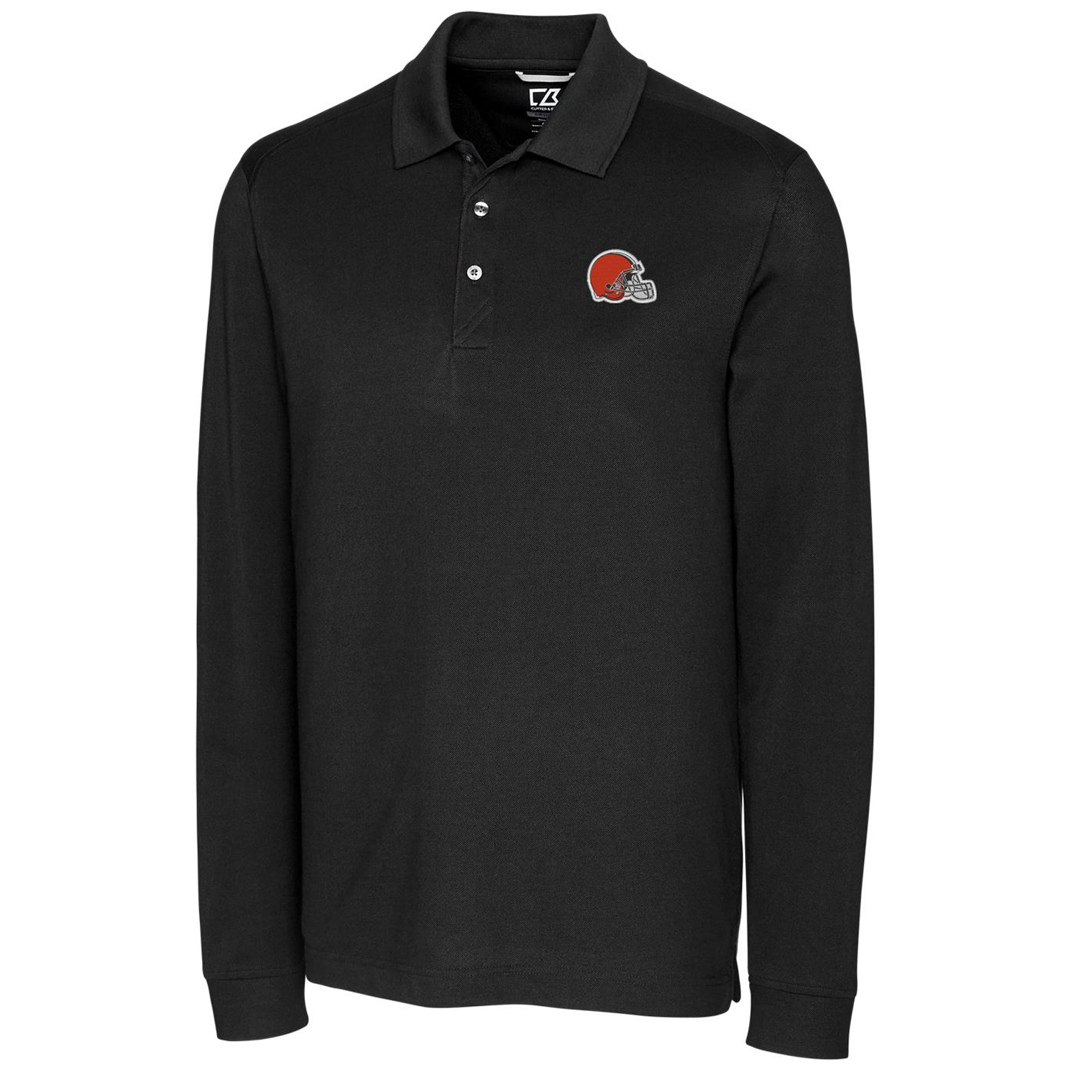 Men's Cutter & Buck Black Cleveland Browns Big & Tall Advantage Long Sleeve Polo