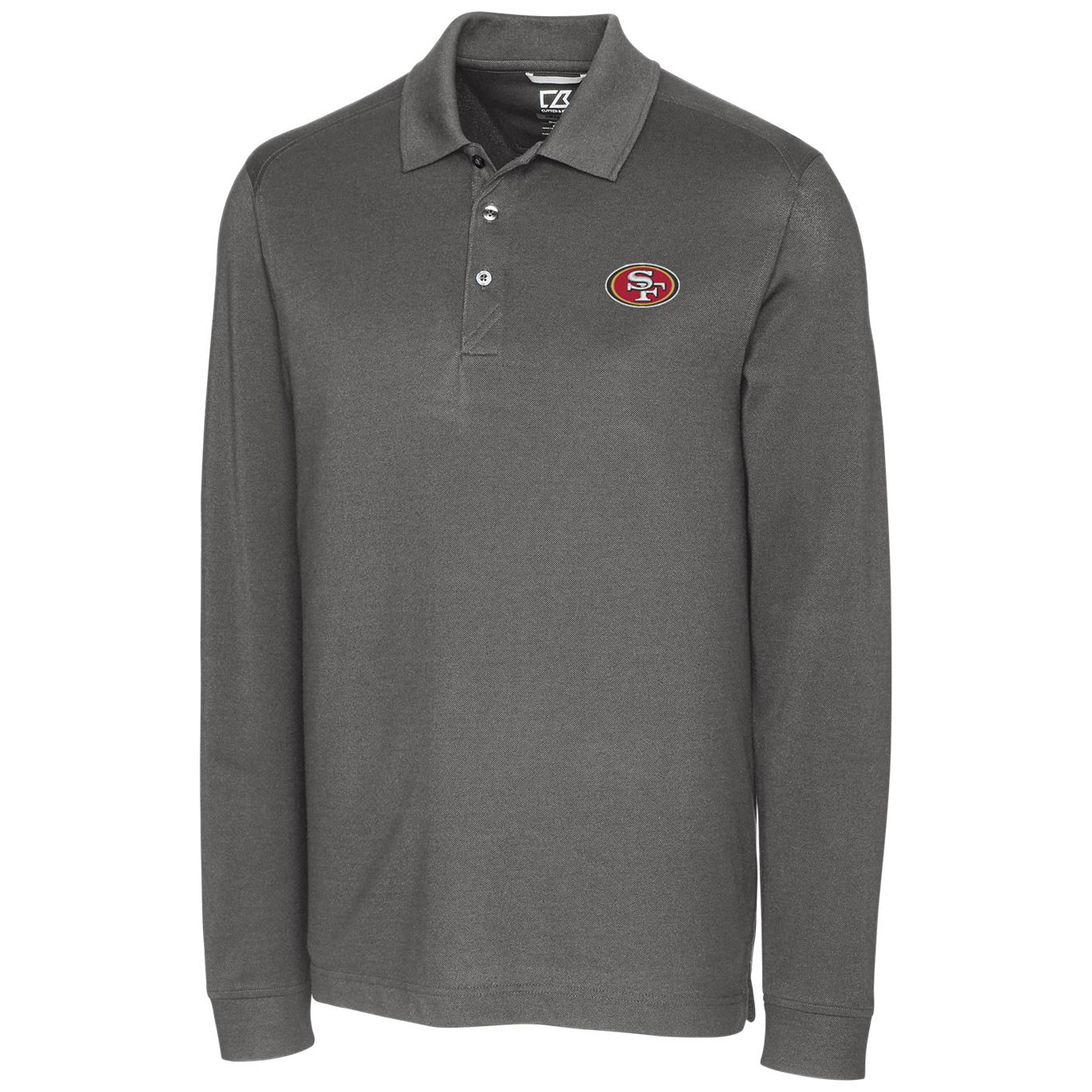 Men's Cutter & Buck Gray San Francisco 49ers Big & Tall Advantage Long Sleeve Polo