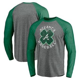 Men's Fanatics Heathered Gray/Kelly Green Atlanta Braves Celtic Raglan Long Sleeve T-Shirt