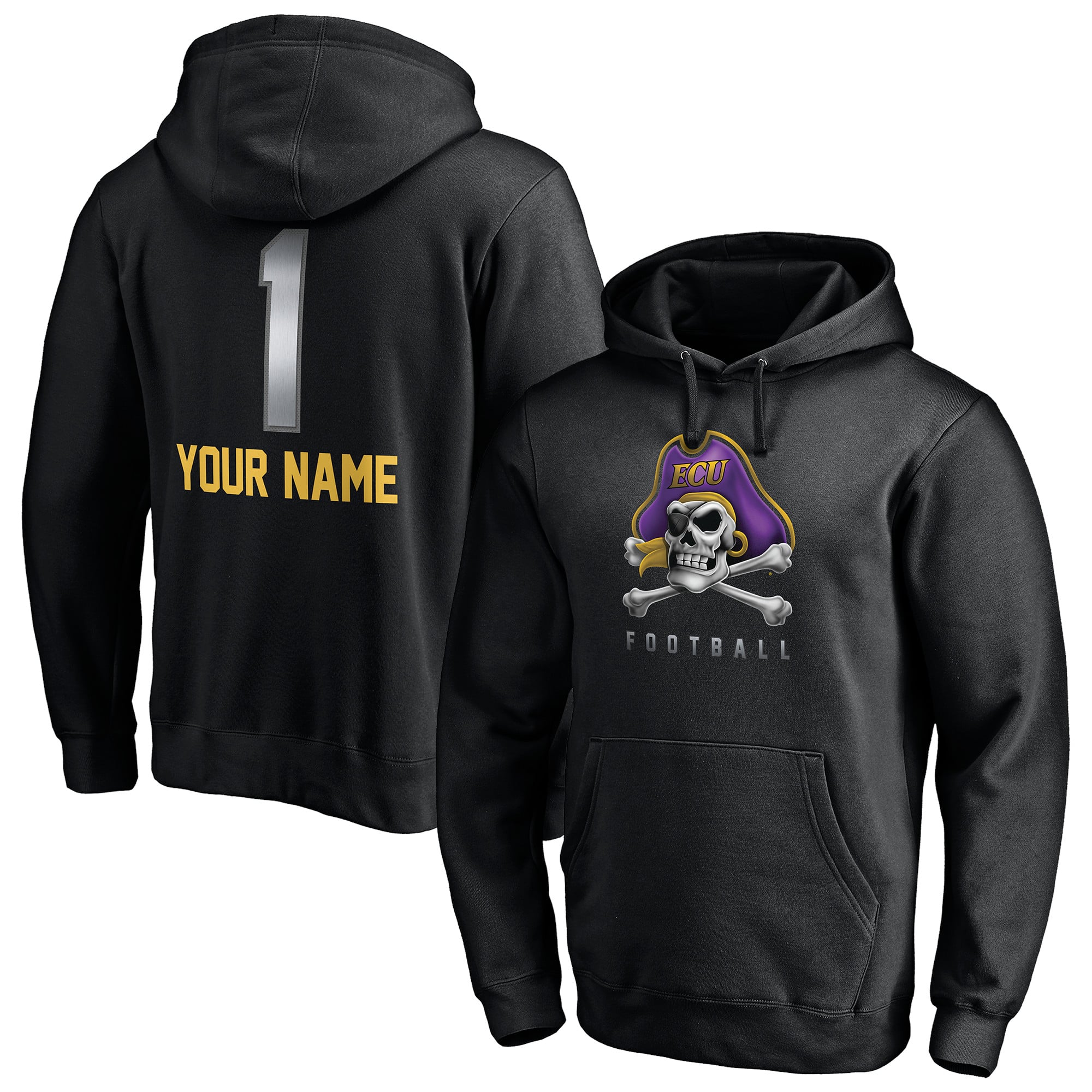 Men's Black ECU Pirates Personalized Any Name Midnight Mascot Pullover Hoodie