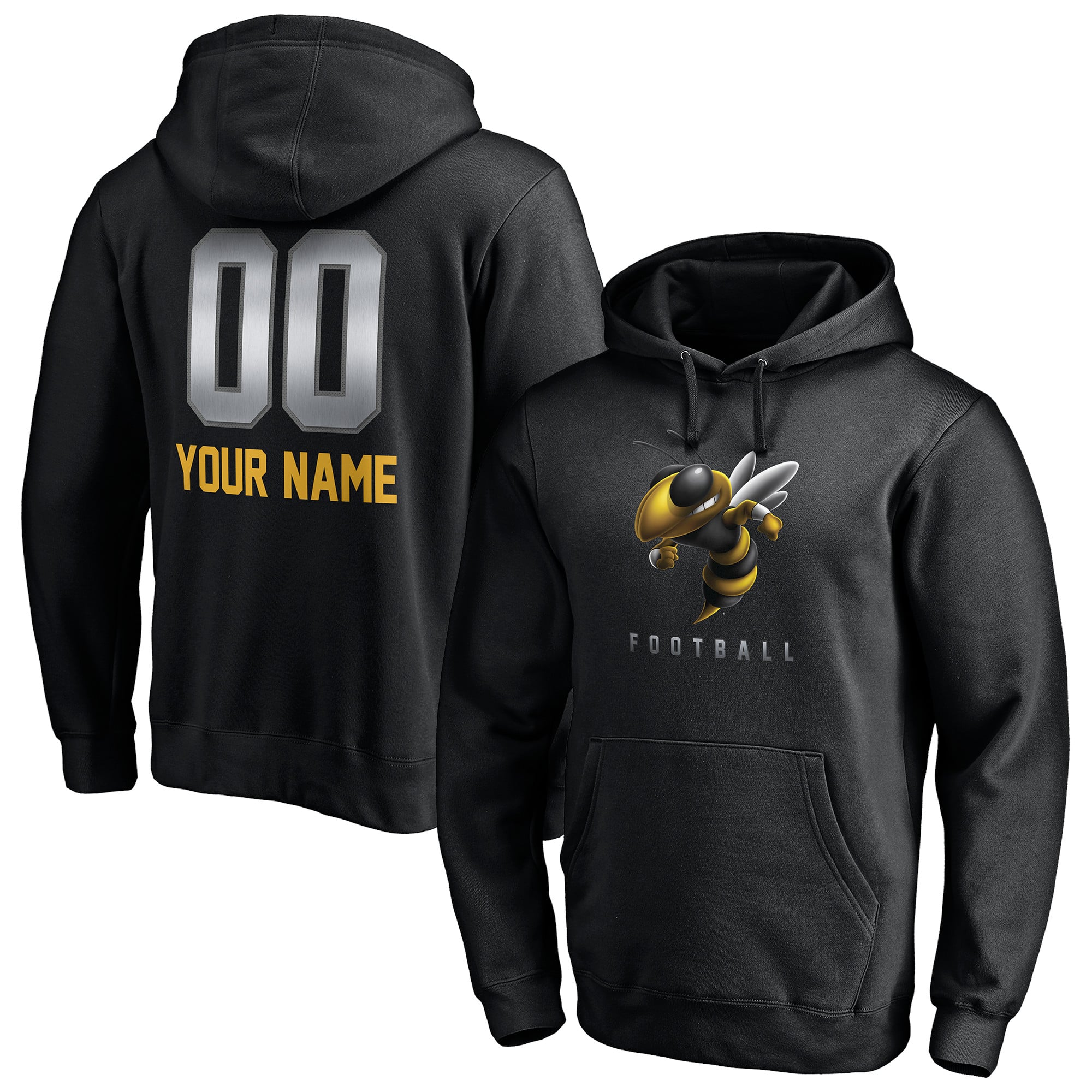 Men's Black Georgia Tech Yellow Jackets Personalized Any Name & Number Midnight Mascot Pullover Hoodie