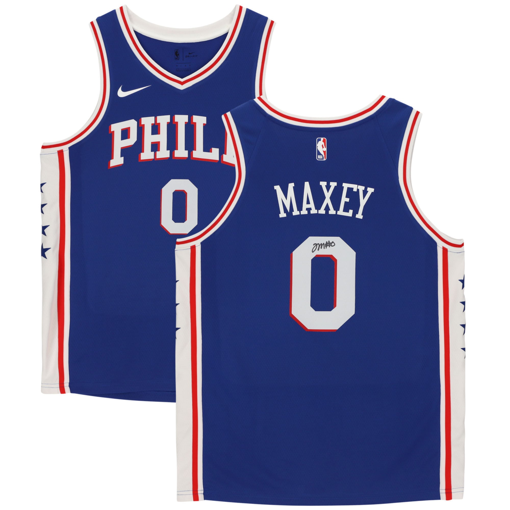 Camiseta Nike Swingman con el icono azul autografiada de los Philadelphia 76ers de Tyrese Maxey