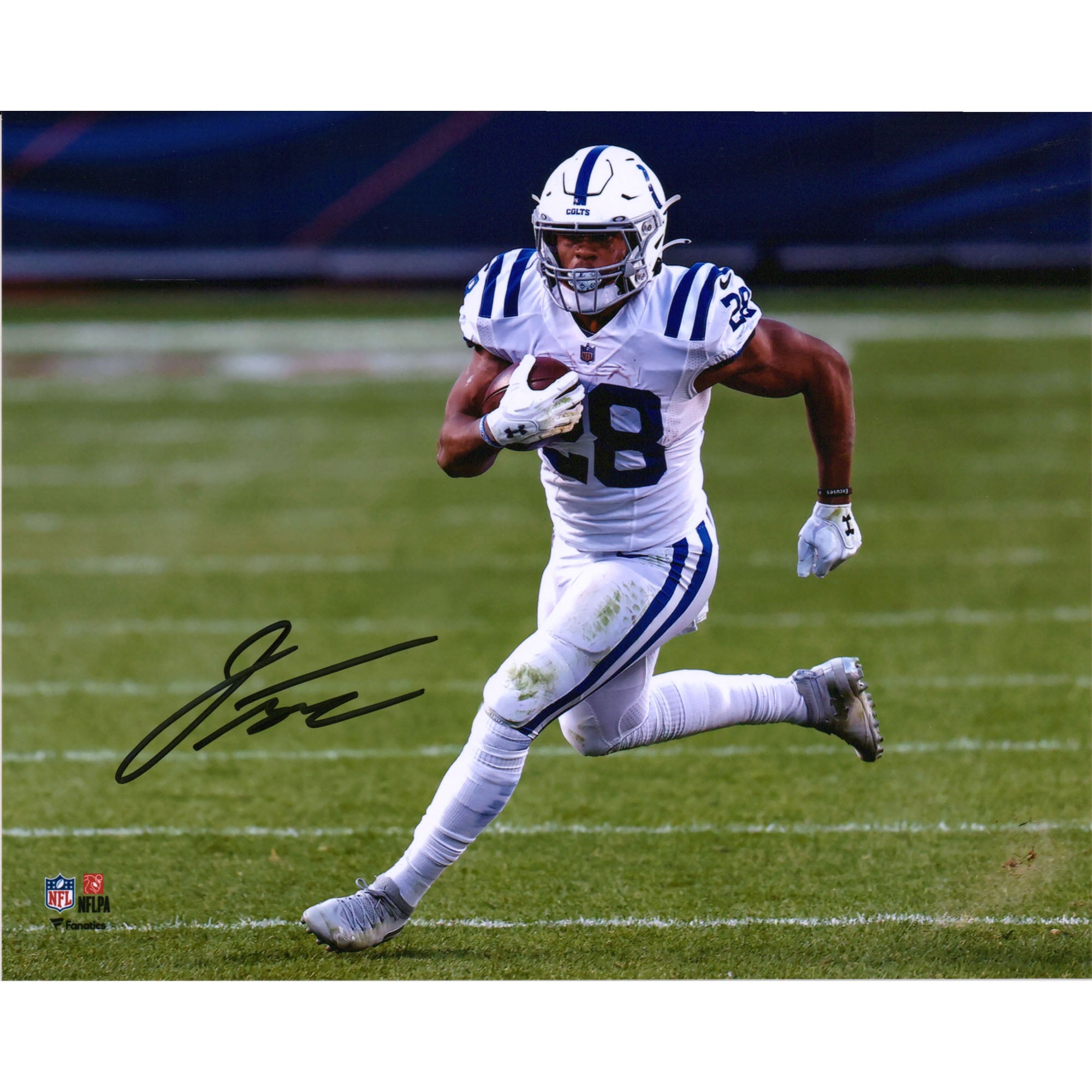 Jonathan Taylor Indianapolis Colts Autographed 8" x 10" White Jersey Running Photograph