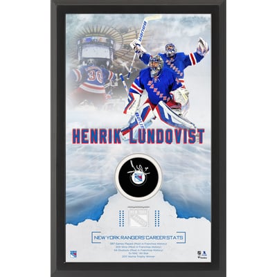 Henrik Lundqvist New York Rangers Framed Autographed Rangers Career Statistic Hockey Puck Shadowbox with Hockey Puck