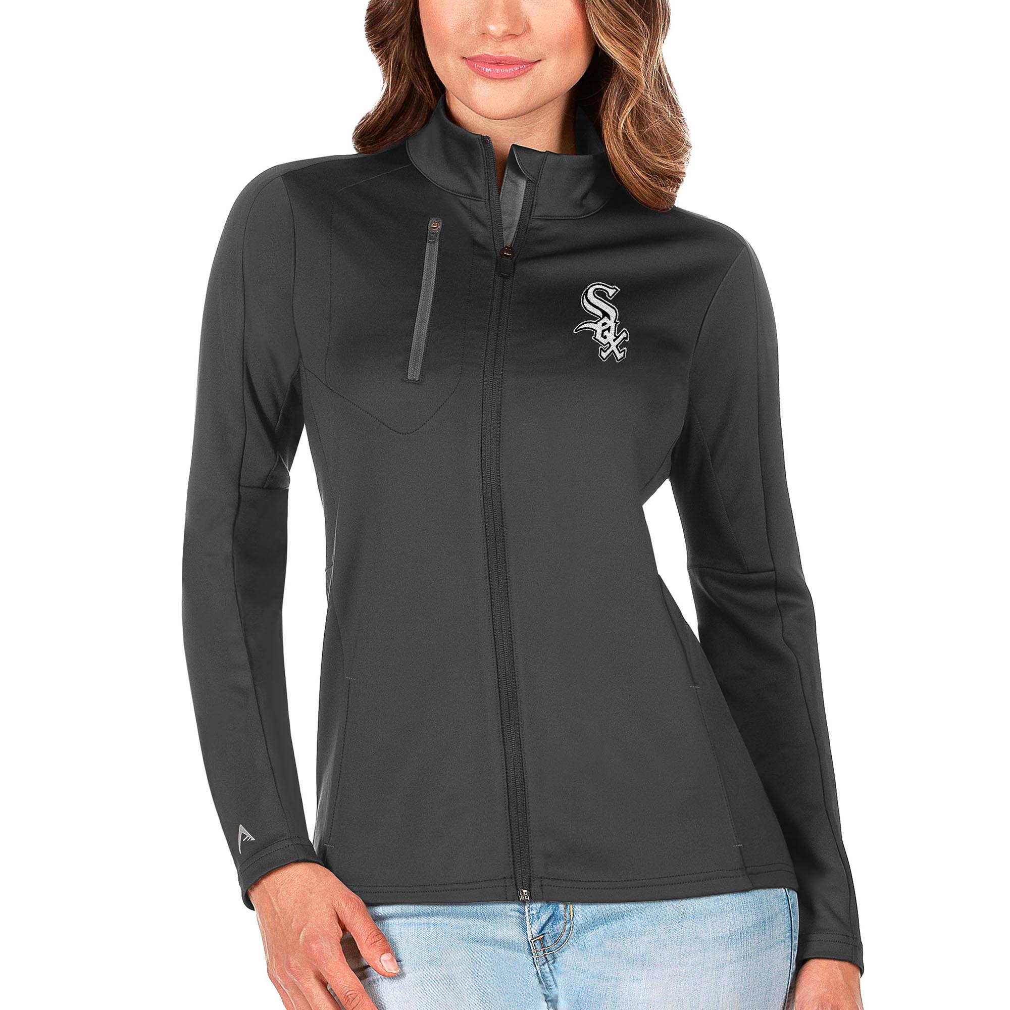 Women's Antigua Charcoal/Silver Chicago White Sox Generation Full-Zip Jacket