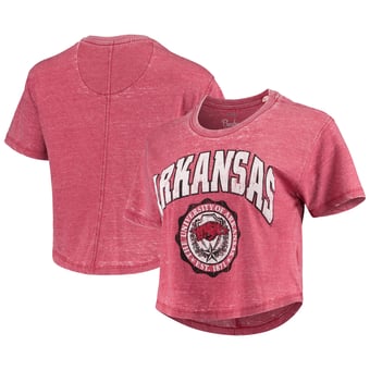 Women's Pressbox Cardinal Arkansas Razorbacks Edith Vintage Burnout Crop T-Shirt