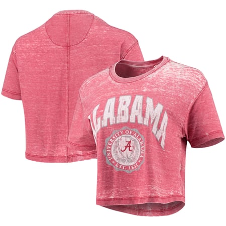 Women's Pressbox Crimson Alabama Crimson Tide Edith Vintage Burnout Crop T-Shirt