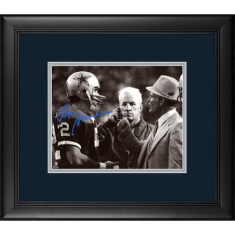 Roger Staubach Dallas Cowboys Framed Autographed 8" x 10" Talking with Landry Photograph