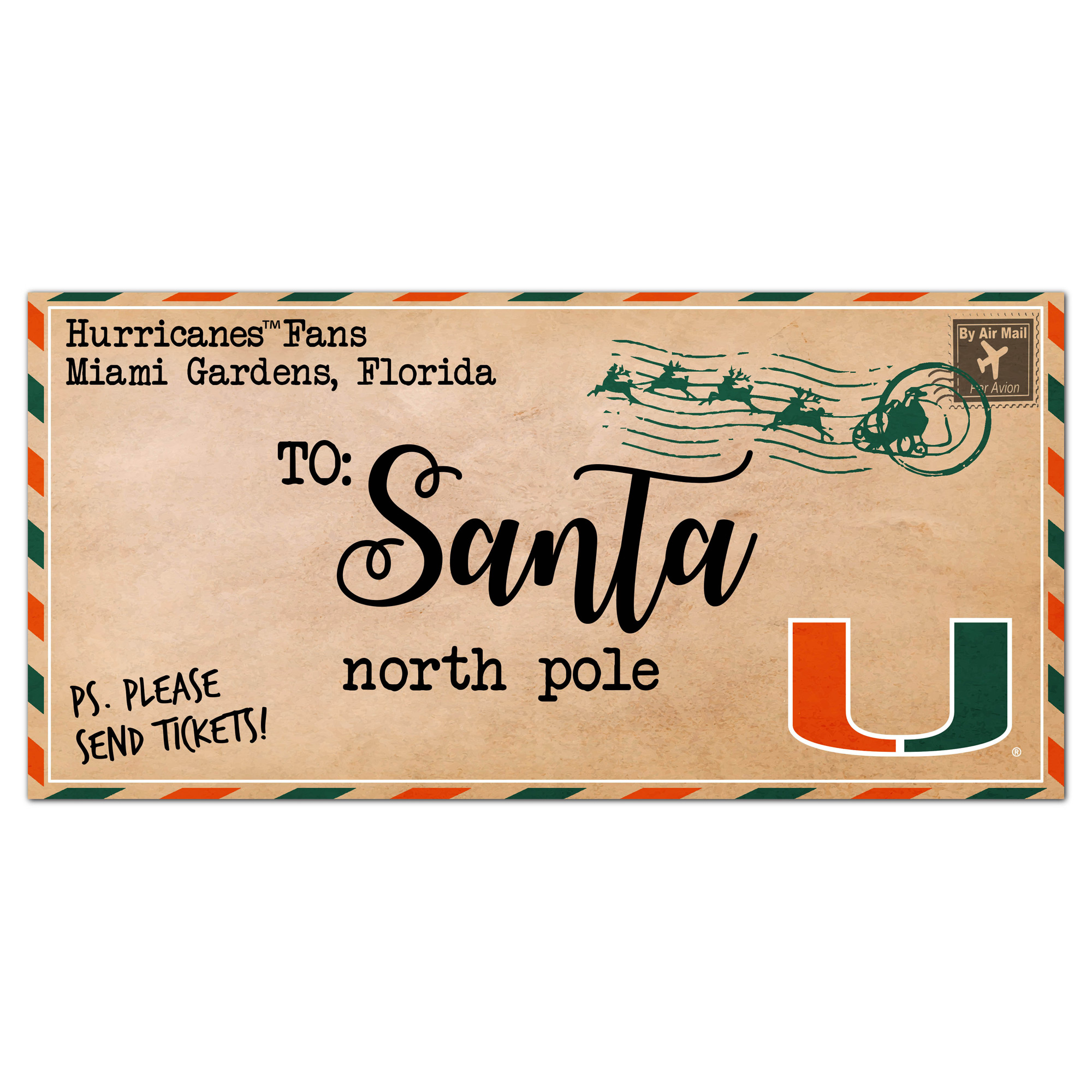 Miami Hurricanes 6'' x 12'' Letter to Santa Sign