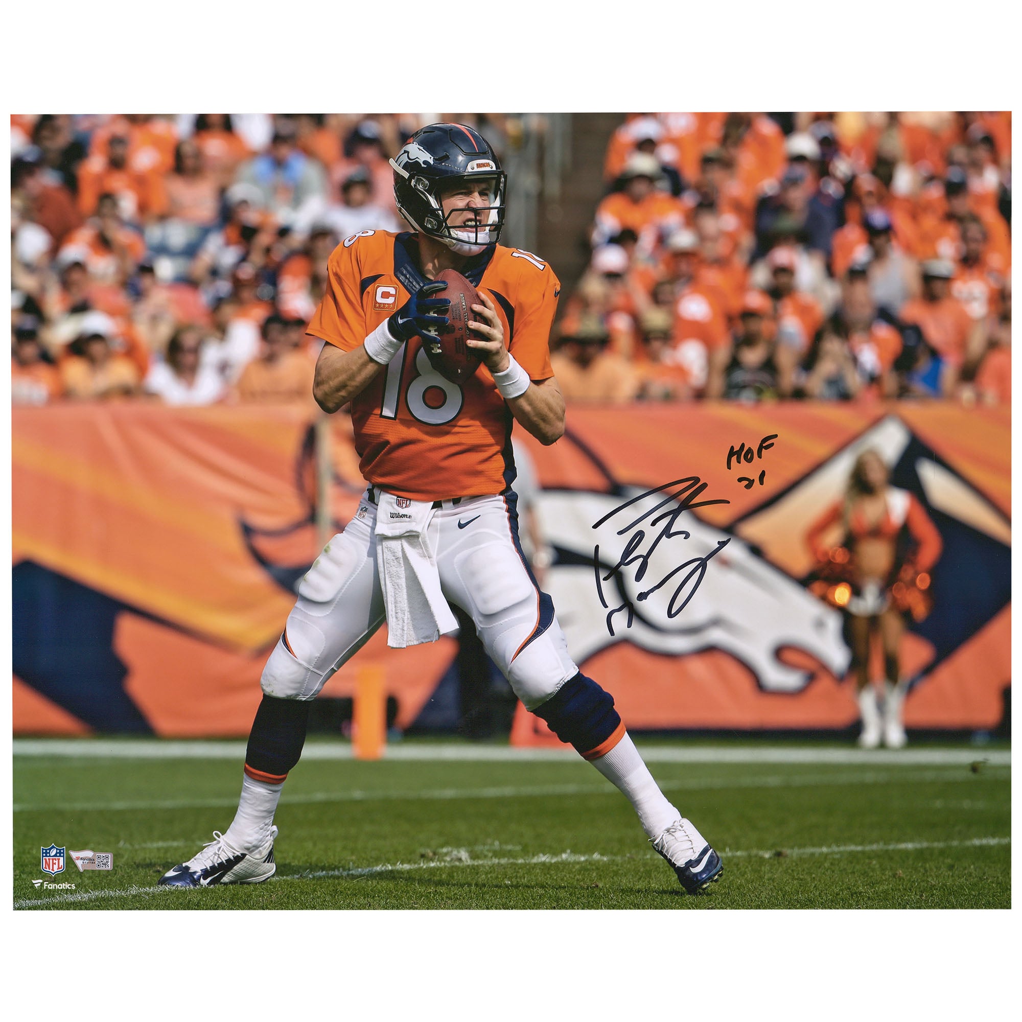 Peyton Manning Denver Broncos Autographed 16″ x 20″ Action Photograph with “HOF 21” Inscription Peyton Manning Denver Broncos Autographed 16″ x 20″ Action Photograph with “HOF 21” Inscription