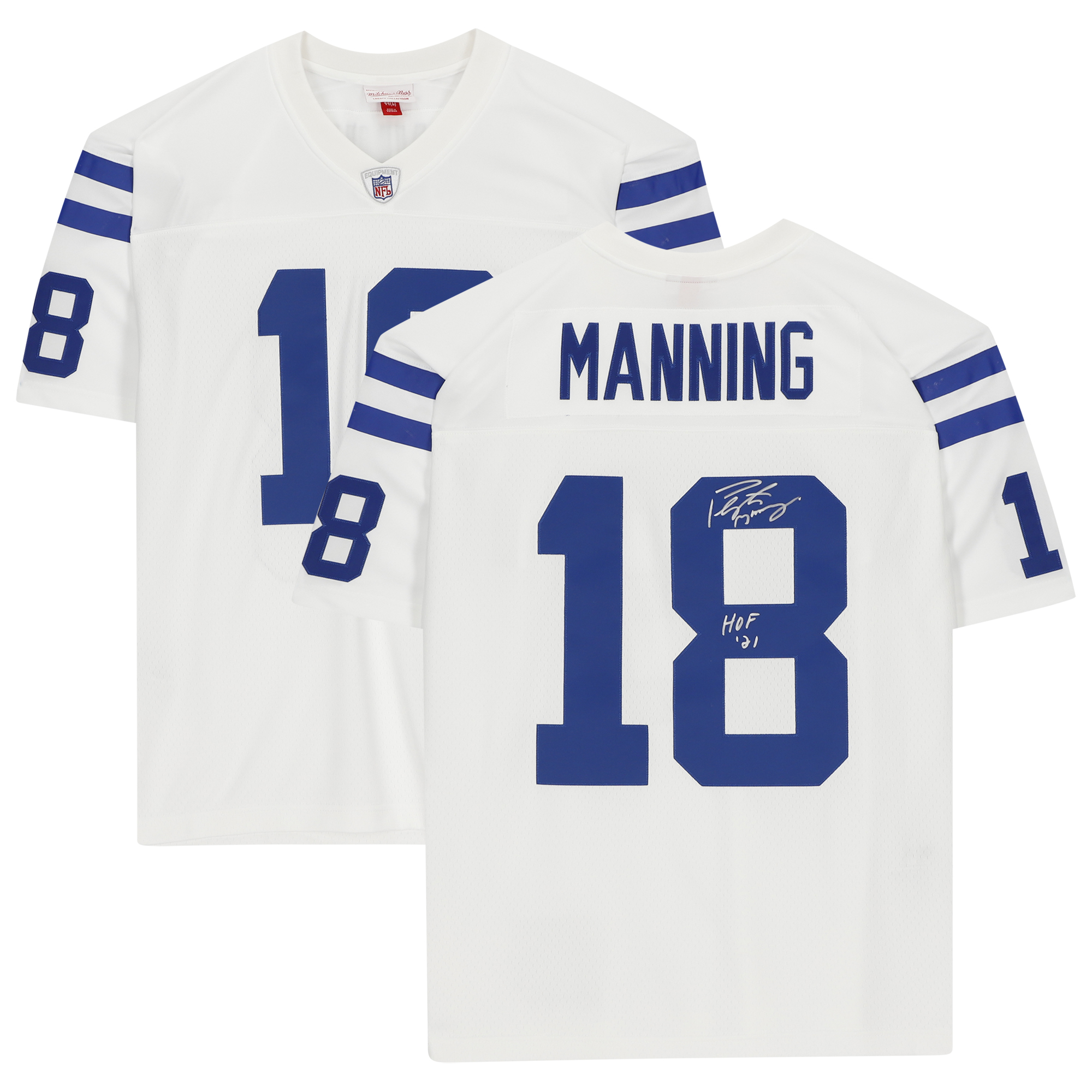 Peyton Manning Indianapolis Colts Autographed White Mitchell & Ness Legacy Jersey with "HOF 21" Inscription