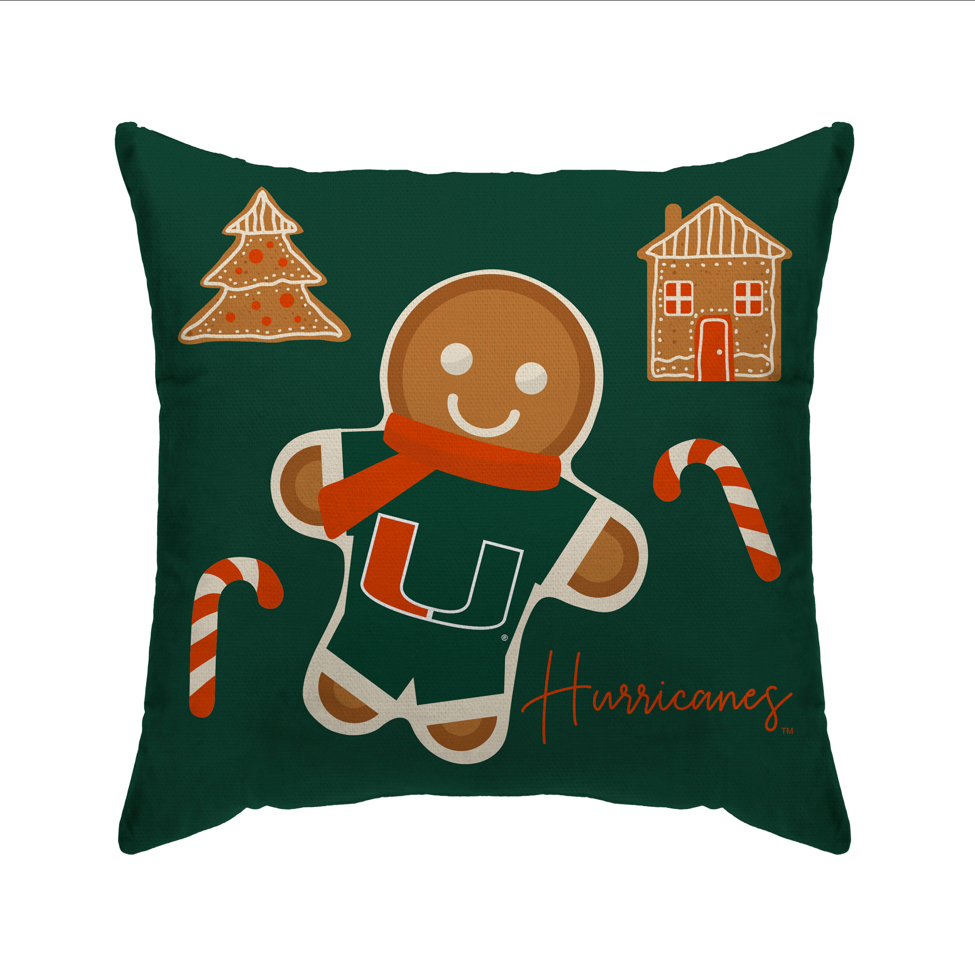 Miami Hurricanes Gingerbread Holiday 20'' x 20'' Pillow Cover