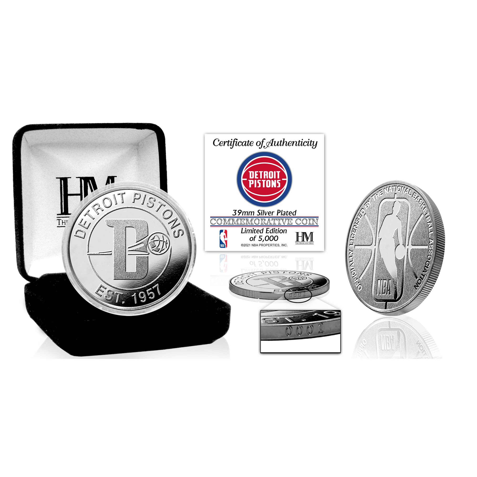 Highland Mint Officially Licensed Detroit Pistons Silver Mint Coin