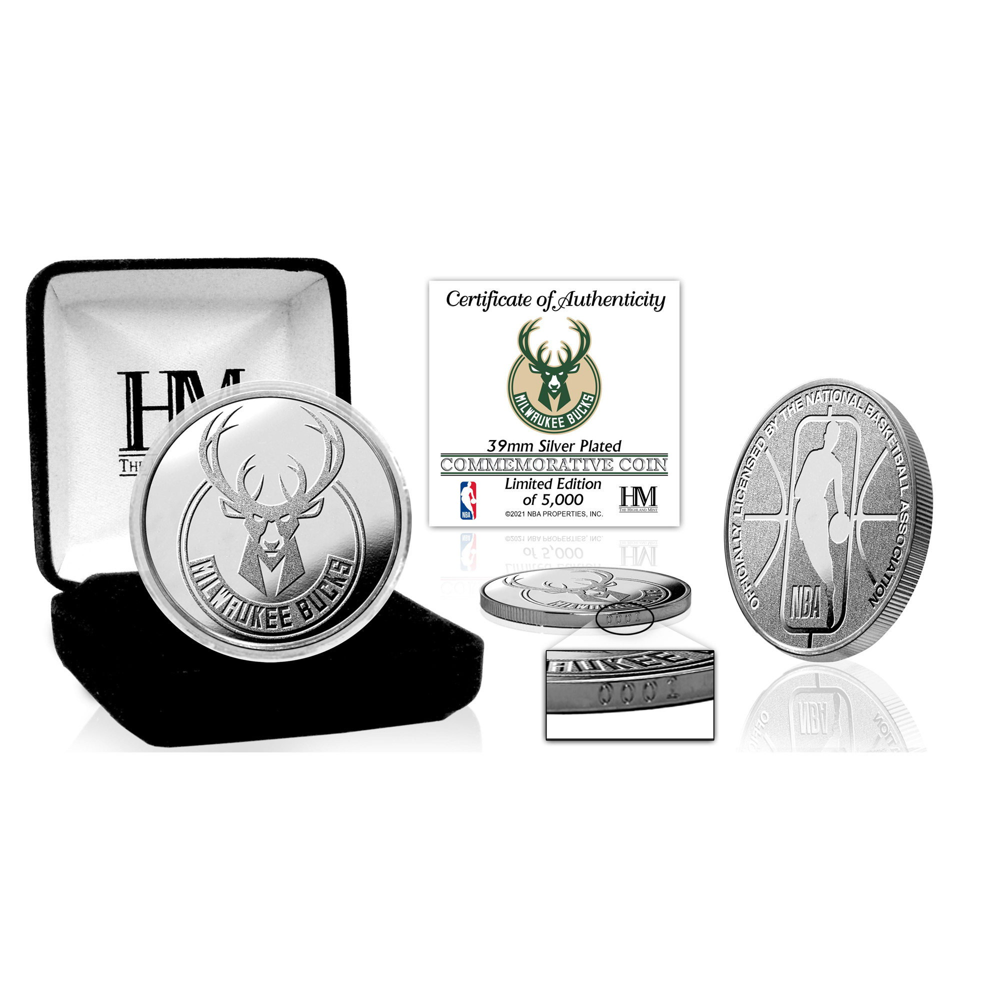 Highland Mint Officially Licensed NBA Silver Mint Coin - Milwaukee Bucks