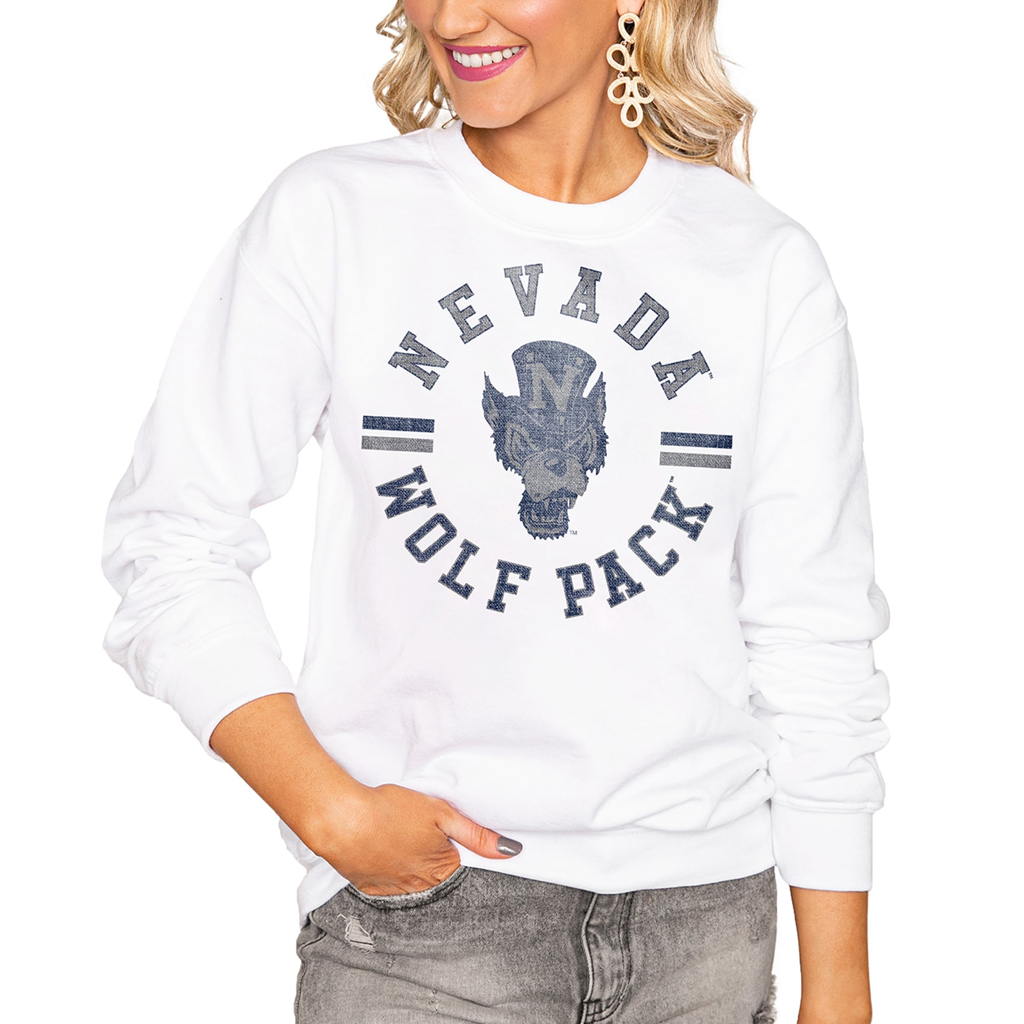 Women's Gameday Couture White Nevada Wolf Pack Oversized Vintage Days Perfect Crew Sweatshirt