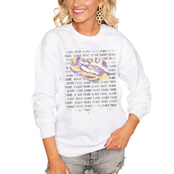 Women's White LSU Tigers Bold Type Perfect Pullover Sweatshirt