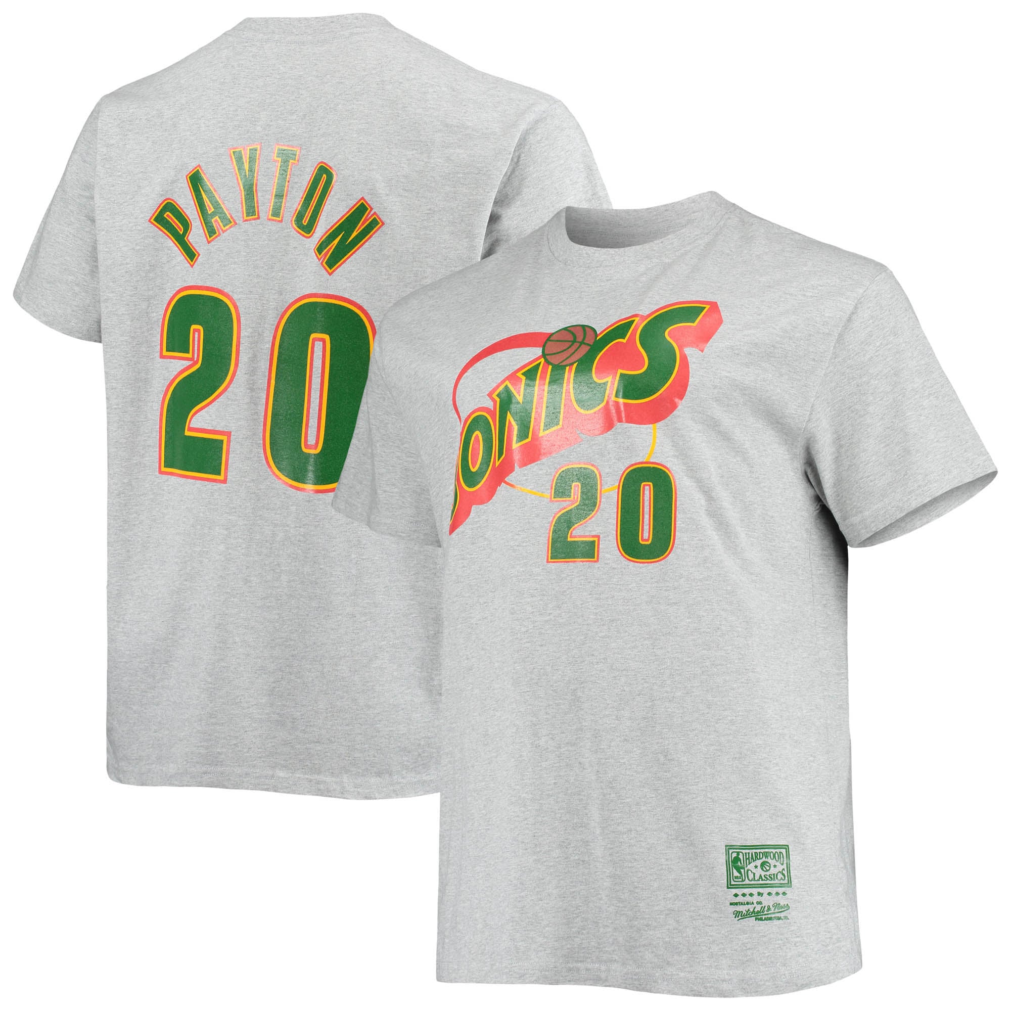 Men's Mitchell & Ness Gary Payton Heathered Gray Seattle SuperSonics Big & Tall Hardwood Classics Name & Number T-Shirt