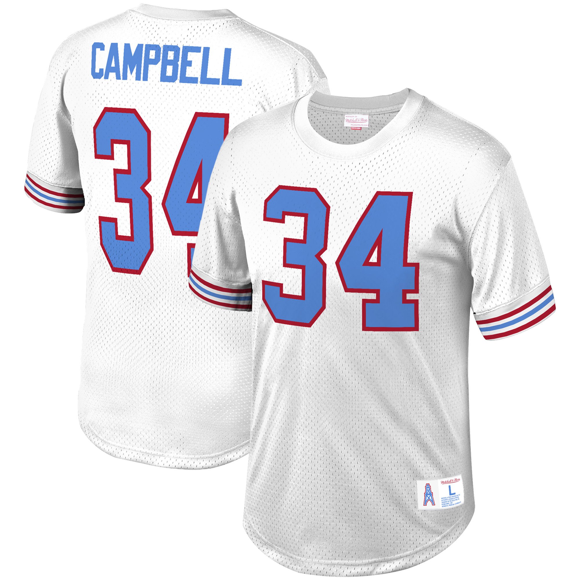 Men's Mitchell & Ness Earl Campbell White Houston Oilers Retired Player Name & Number Mesh T-Shirt