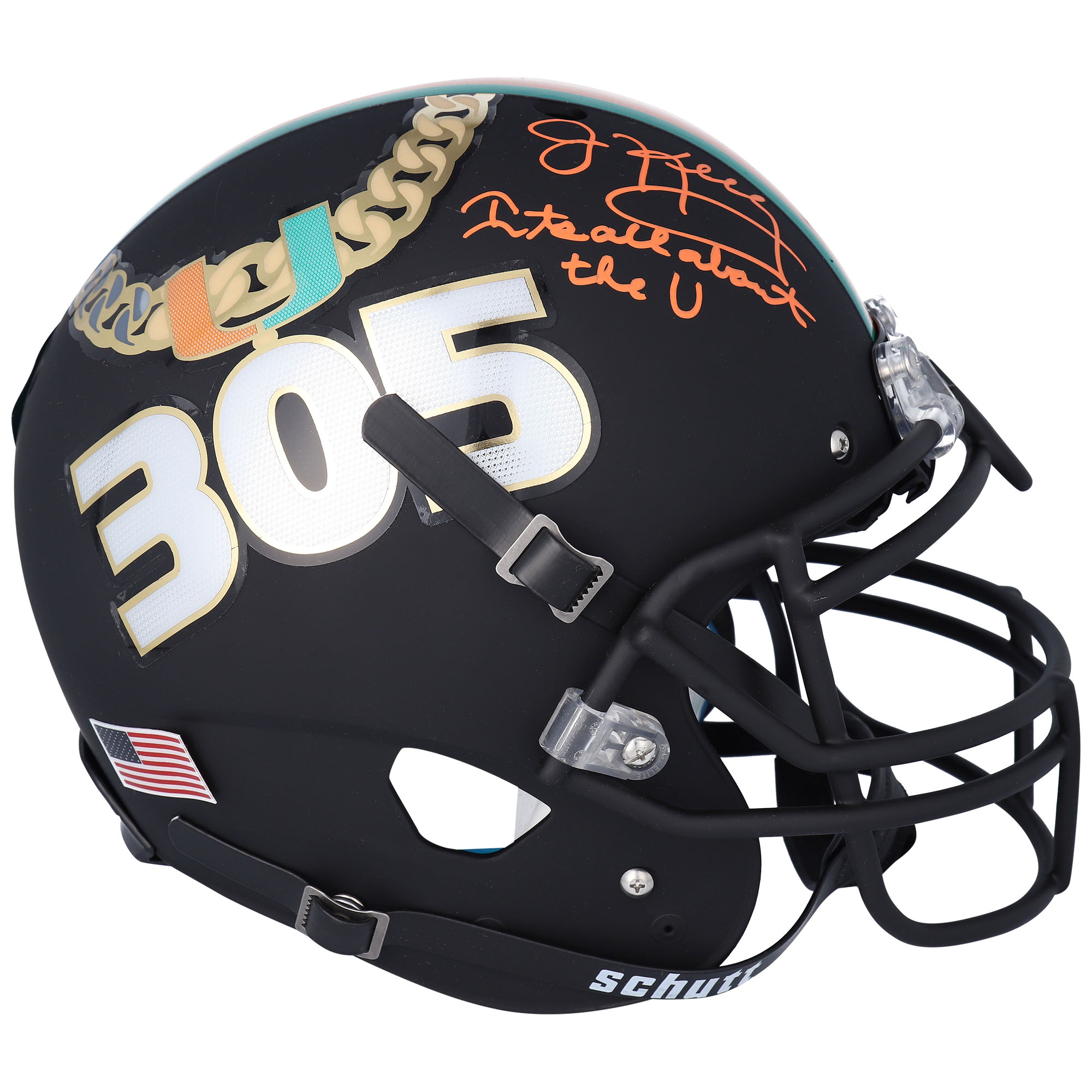 Jim Kelly Miami Hurricanes Autographed Schutt Tradition Authentic Helmet with "IT'S ALL ABOUT THE U" Inscription