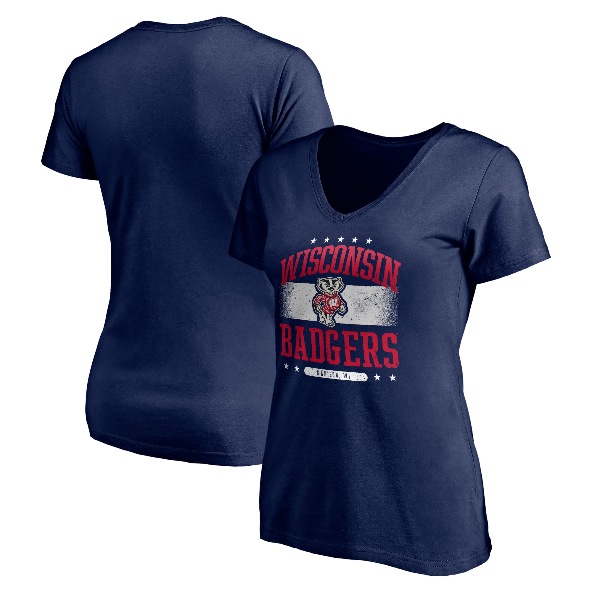Women's Navy Wisconsin Badgers City Pride V-Neck T-Shirt