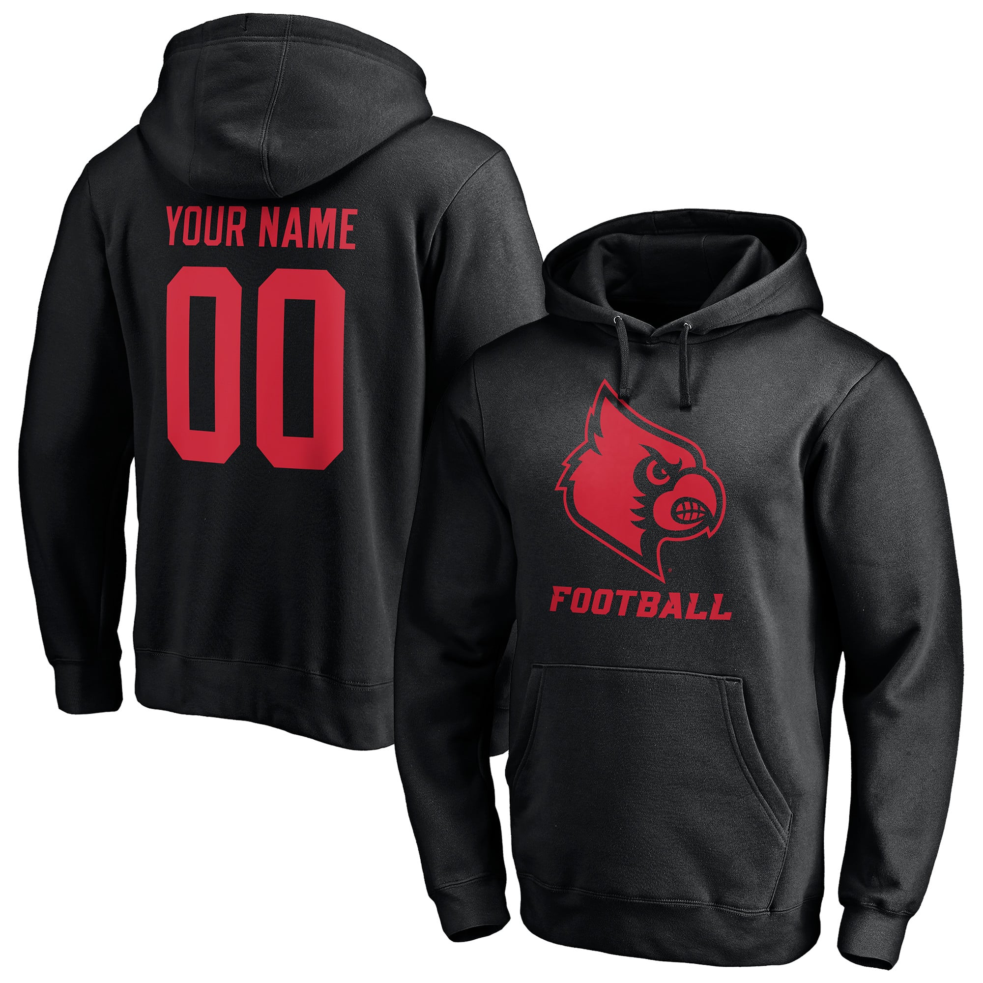 Men's Black Louisville Cardinals Personalized Any Name & Number One Color Pullover Hoodie