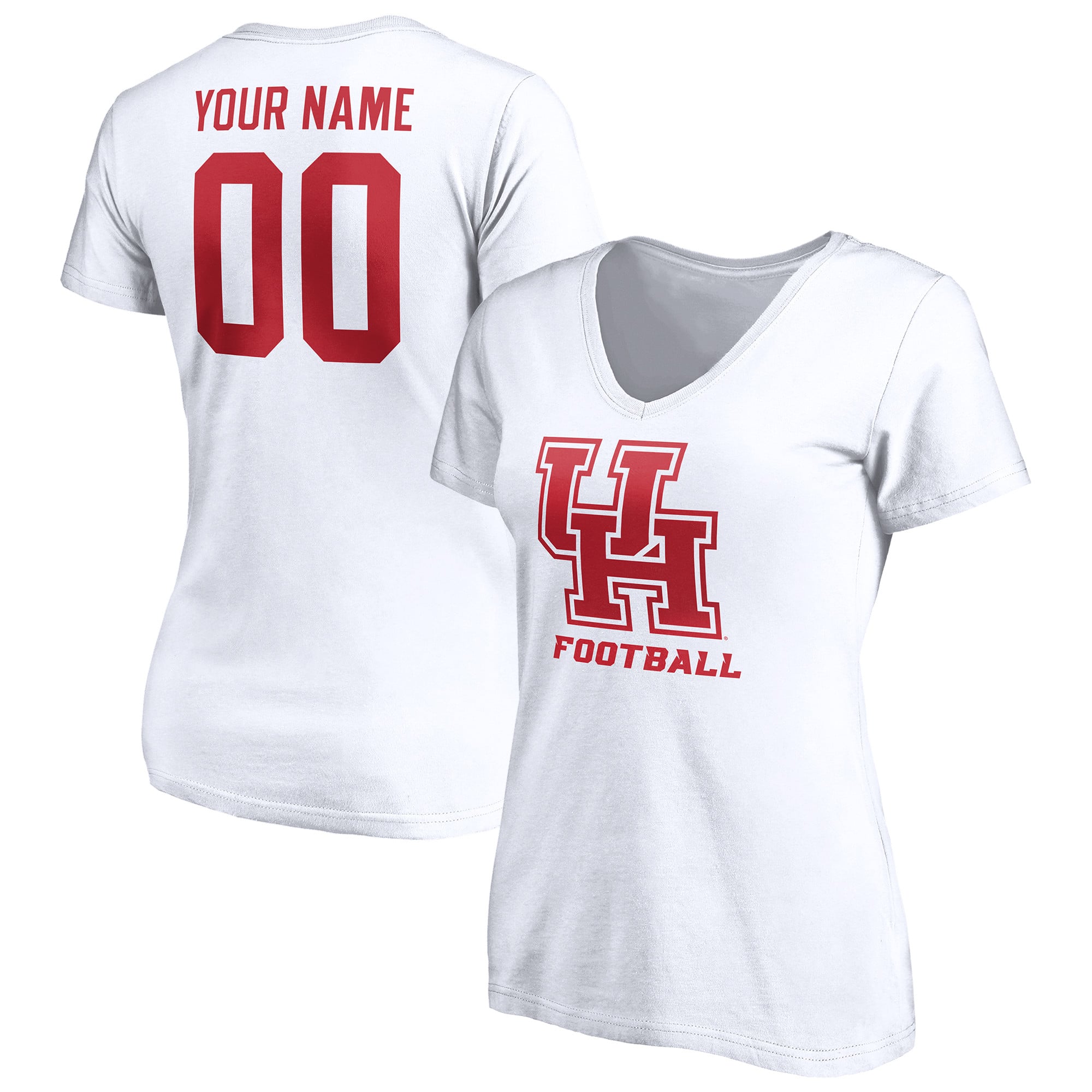 Women's White Houston Cougars Personalized Any Name & Number One Color V-Neck T-Shirt