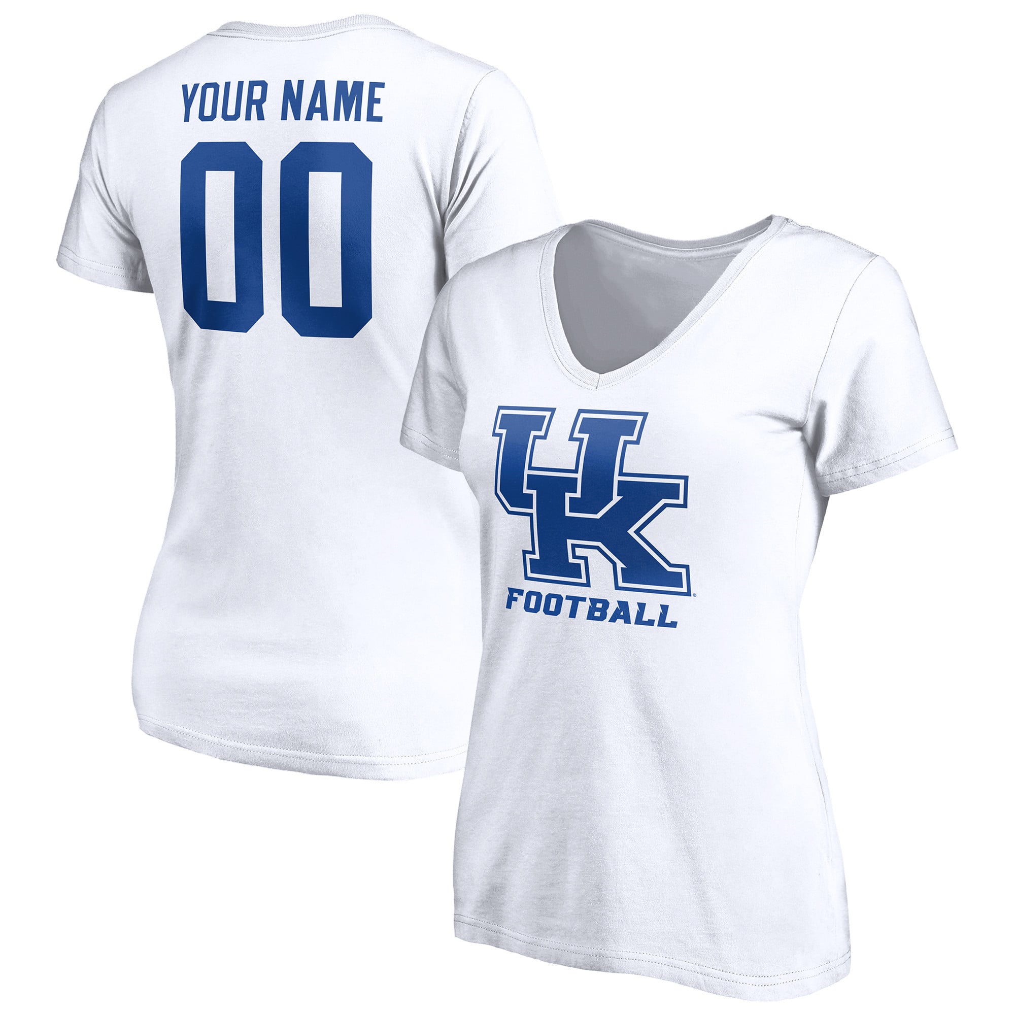 Women's White Kentucky Wildcats Personalized Any Name & Number One Color V-Neck T-Shirt