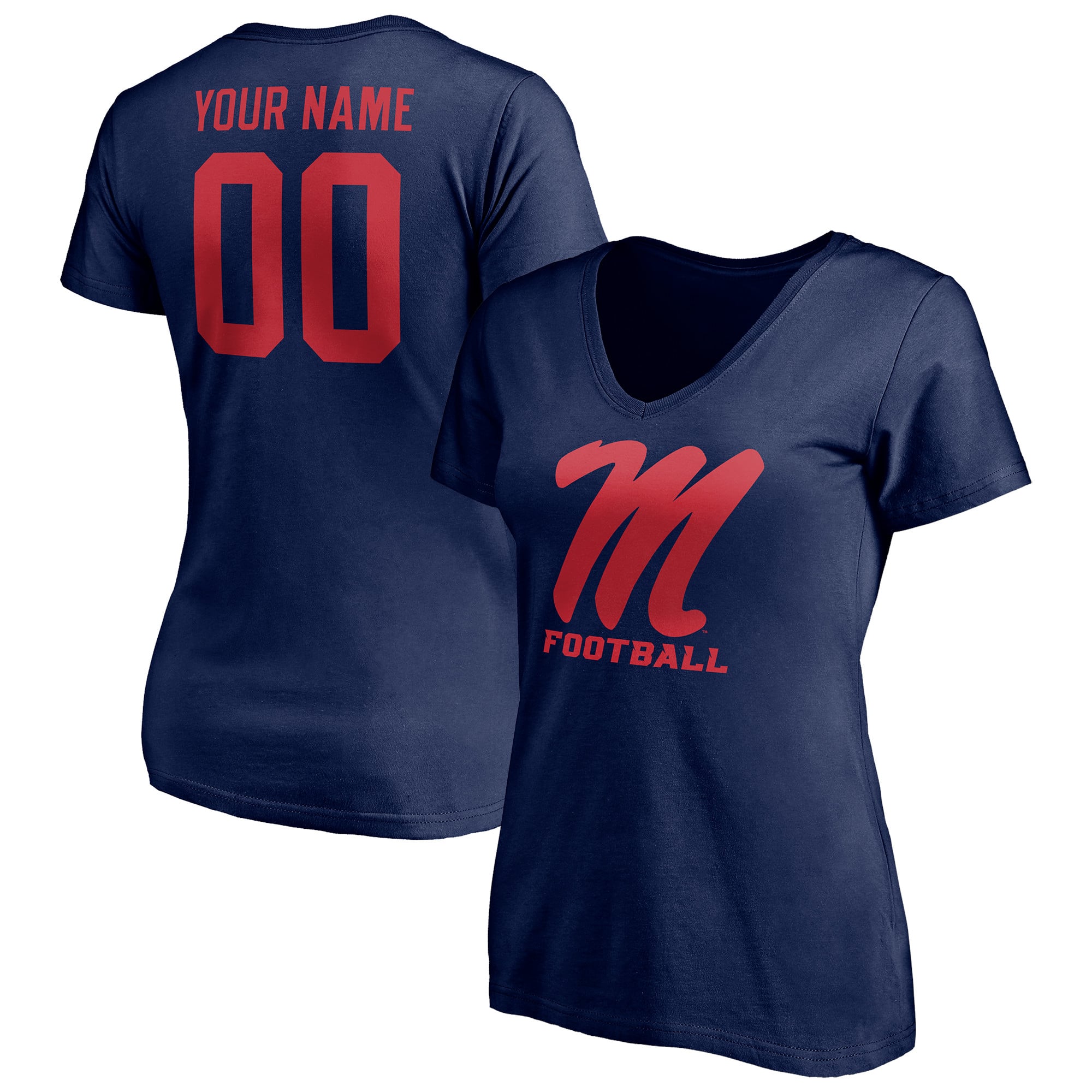Women's Navy Ole Miss Rebels Personalized Any Name & Number One Color V-Neck T-Shirt