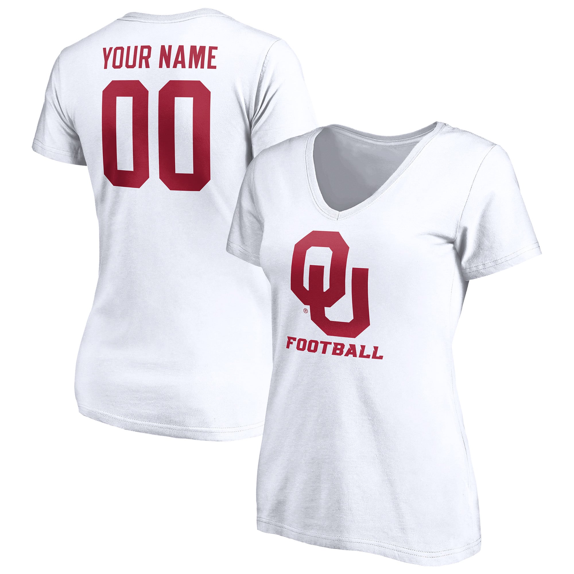 Women's White Oklahoma Sooners Personalized Any Name & Number One Color V-Neck T-Shirt
