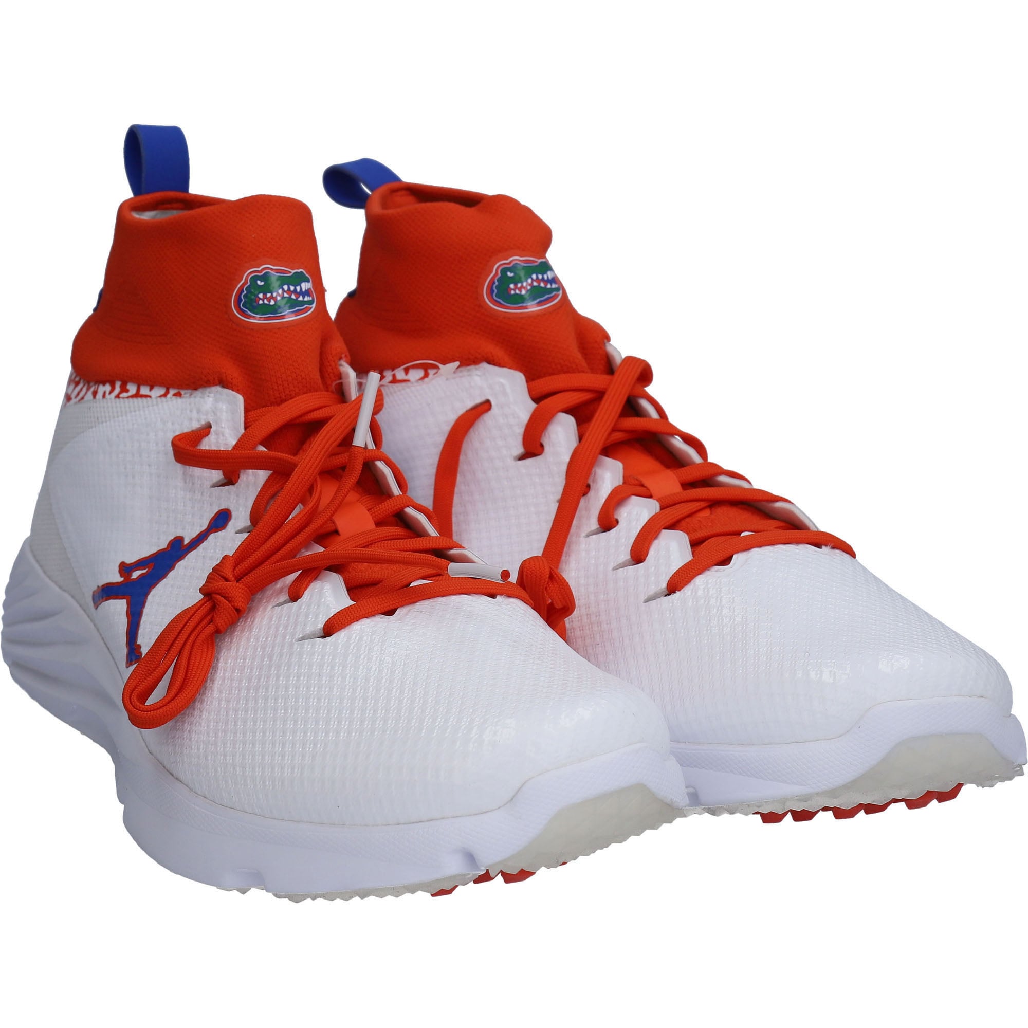 Florida Gators Team-Issued White/Orange Jordan Vapor 2 Turf Shoes from the 2020 NCAA Season -
