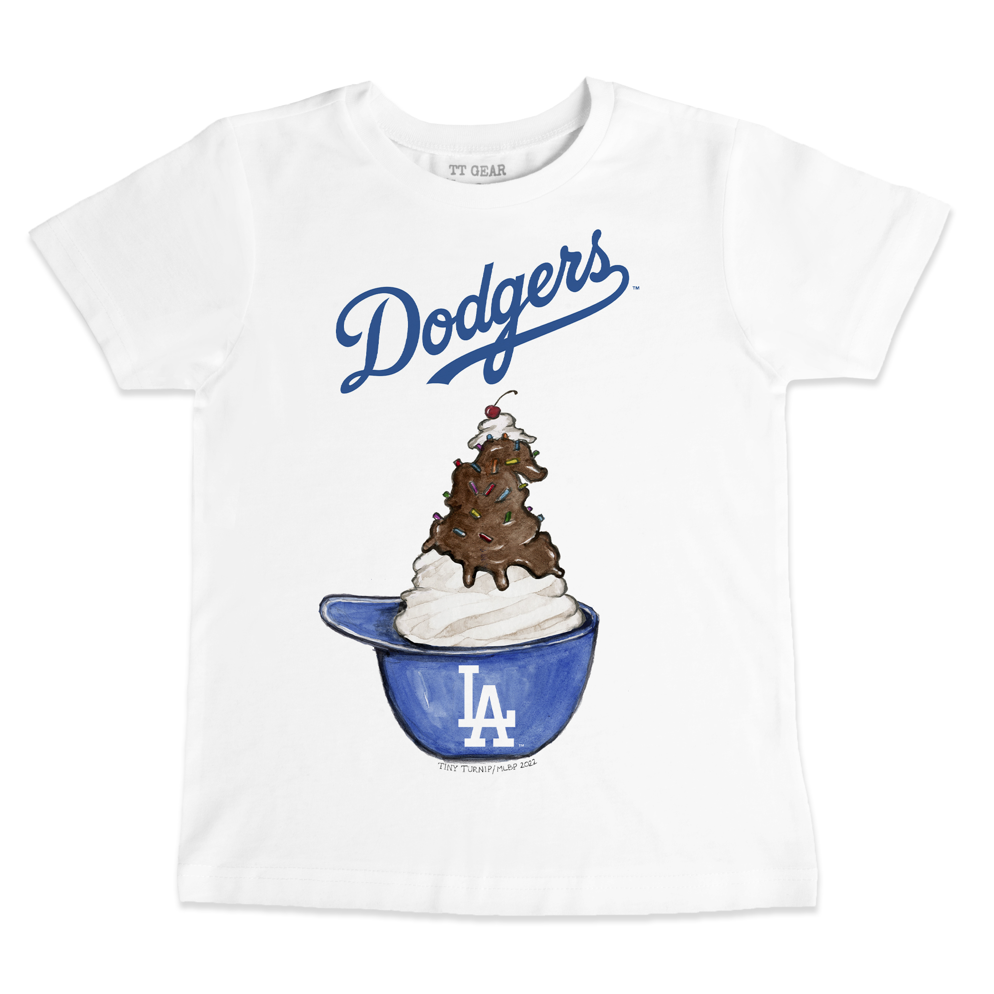 Infant Tiny Turnip White Los Angeles Dodgers Sundae Helmet T-Shirt