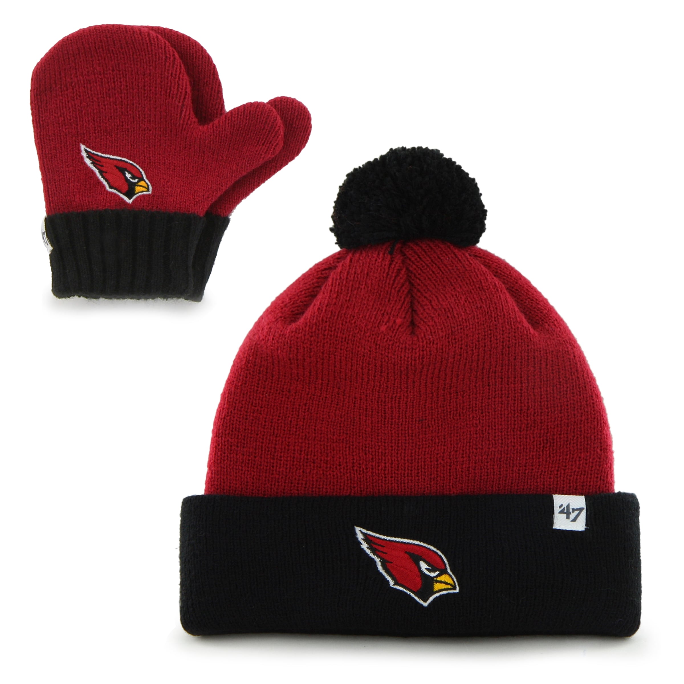Toddler ’47 Cardinal/Black Arizona Cardinals Bam Bam Cuffed Knit Hat with Pom and Mittens Set Toddler ’47 Cardinal/Black Arizona Cardinals Bam Bam Cuffed Knit Hat with Pom and Mittens Set
