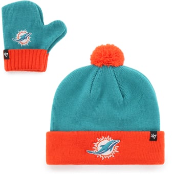 Toddler '47 Aqua/Orange Miami Dolphins Bam Bam Cuffed Knit Hat with Pom and Mittens Set