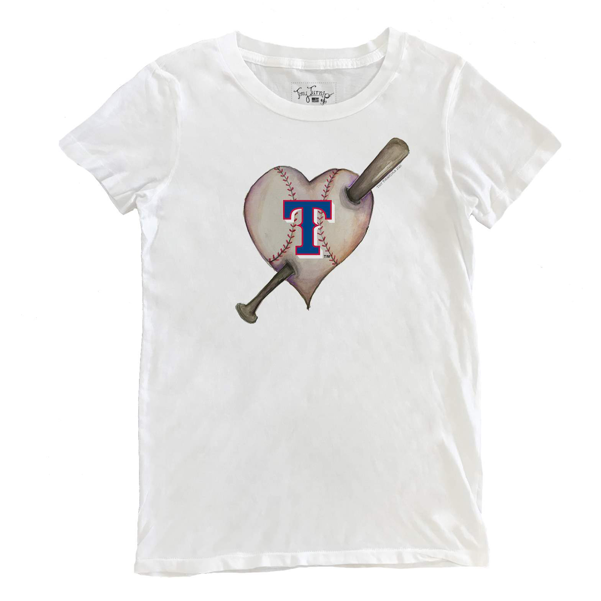 Women’s Tiny Turnip White Texas Rangers Heart Bat T-Shirt Women’s Tiny Turnip White Texas Rangers Heart Bat T-Shirt