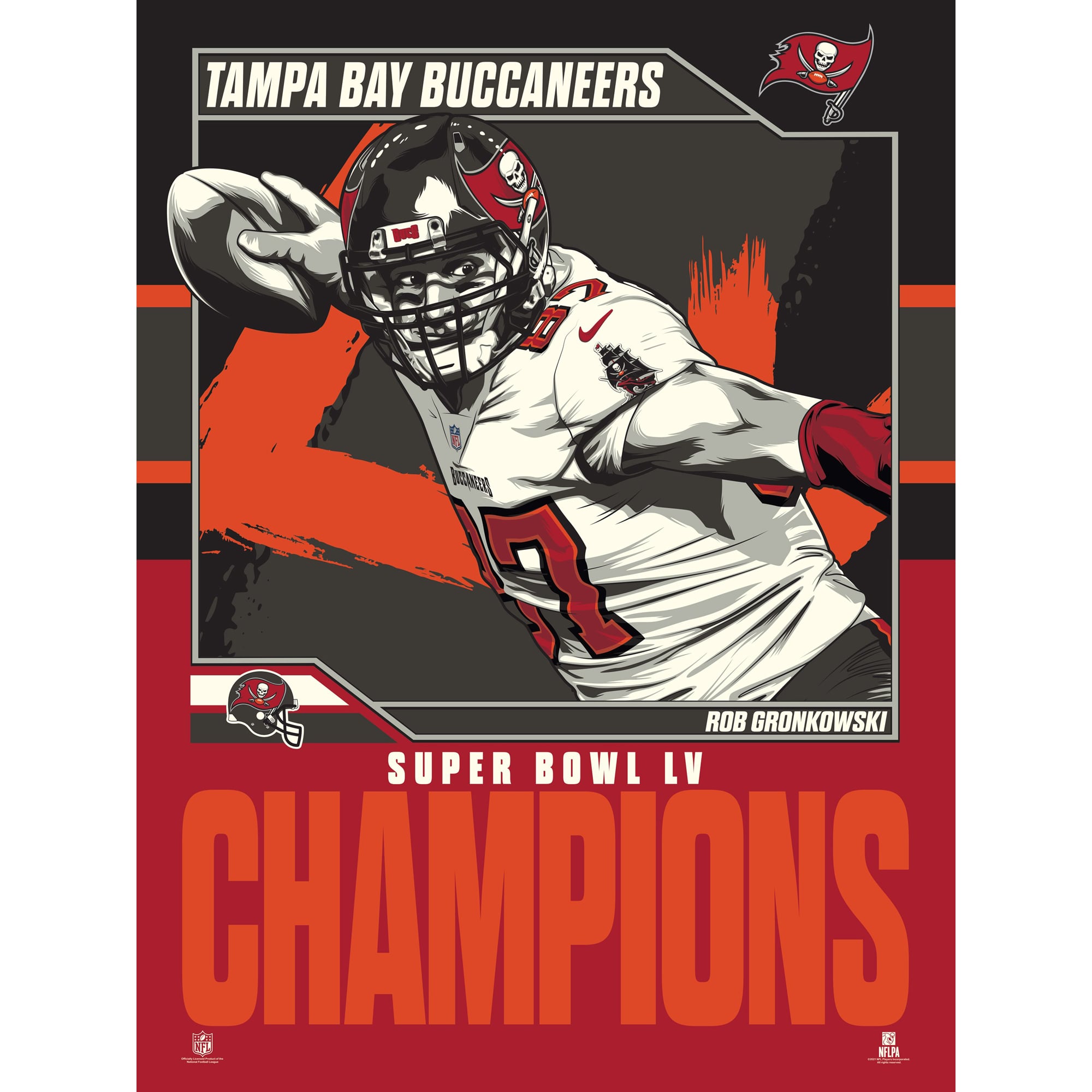 Phenom Gallery Rob Gronkowski Tampa Bay Buccaneers Super Bowl LV Champions 18'' x 24'' Serigraph Limited Edition Poster Art Print