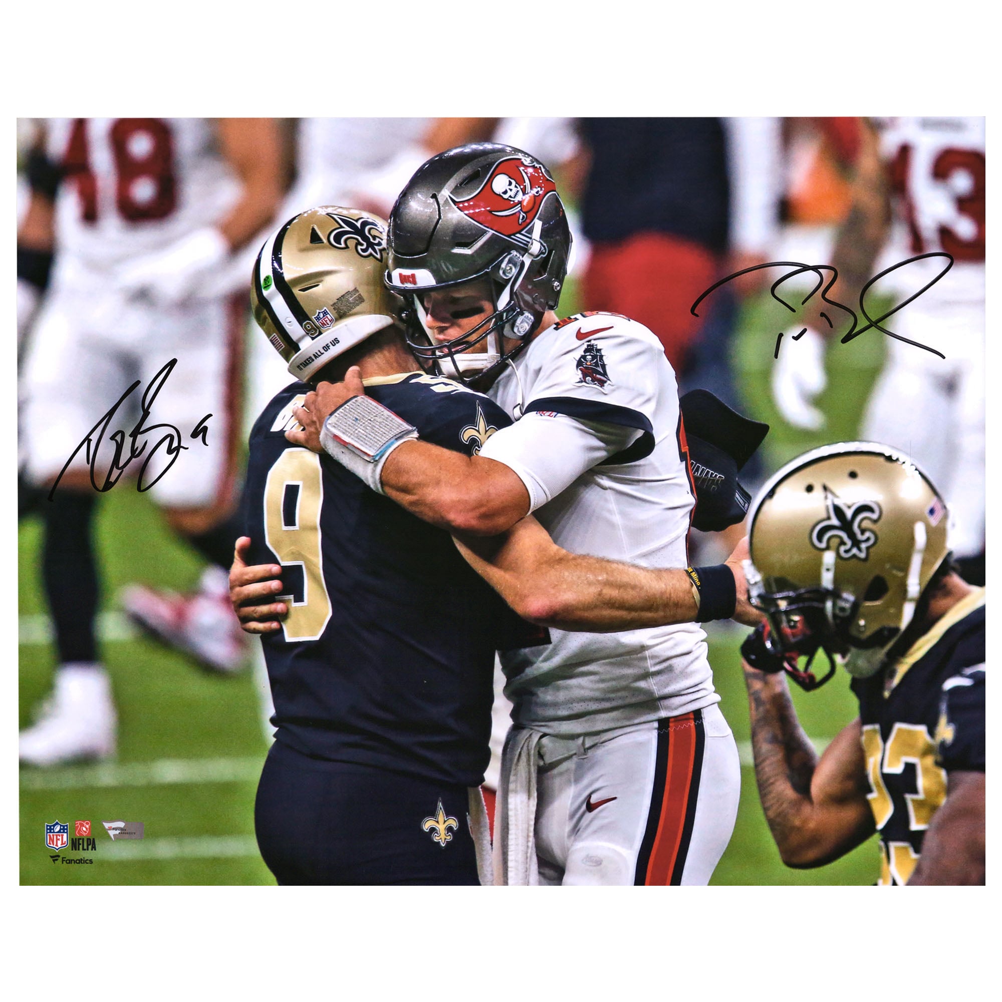 Tom Brady & Drew Brees Autographed 16" x 20" Postgame Handshake Photograph