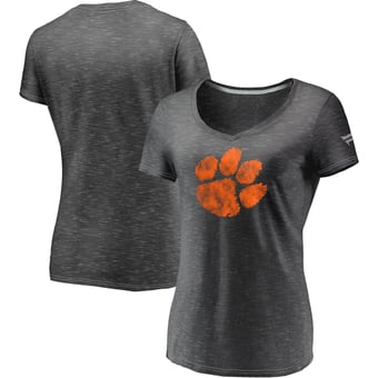 Women's Fanatics Charcoal Clemson Tigers Primary Logo Space-Dye V-Neck T-Shirt