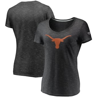 Women's Fanatics Charcoal Texas Longhorns Primary Logo Space-Dye V-Neck T-Shirt