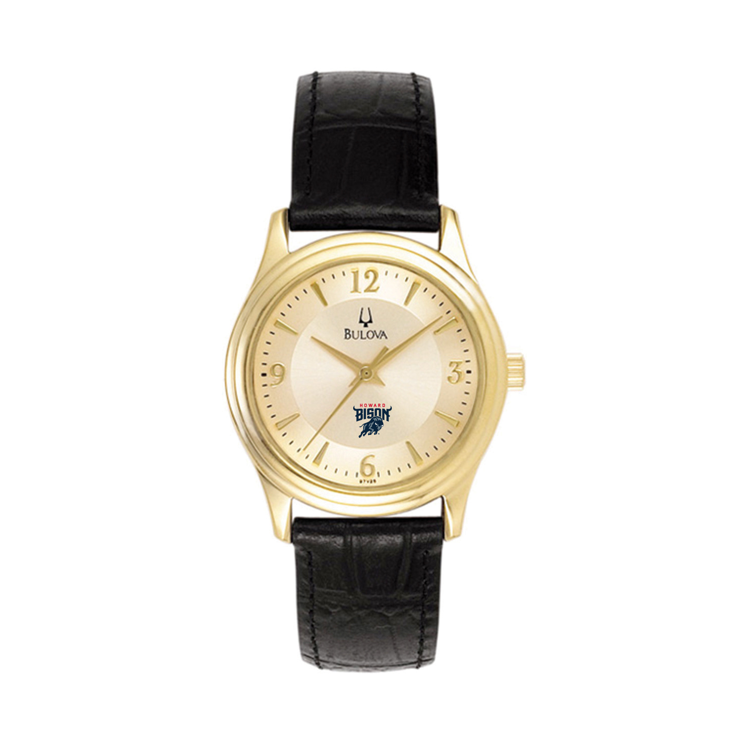 Women's Bulova Gold/Black Howard Bison Stainless Steel Watch with Leather Band