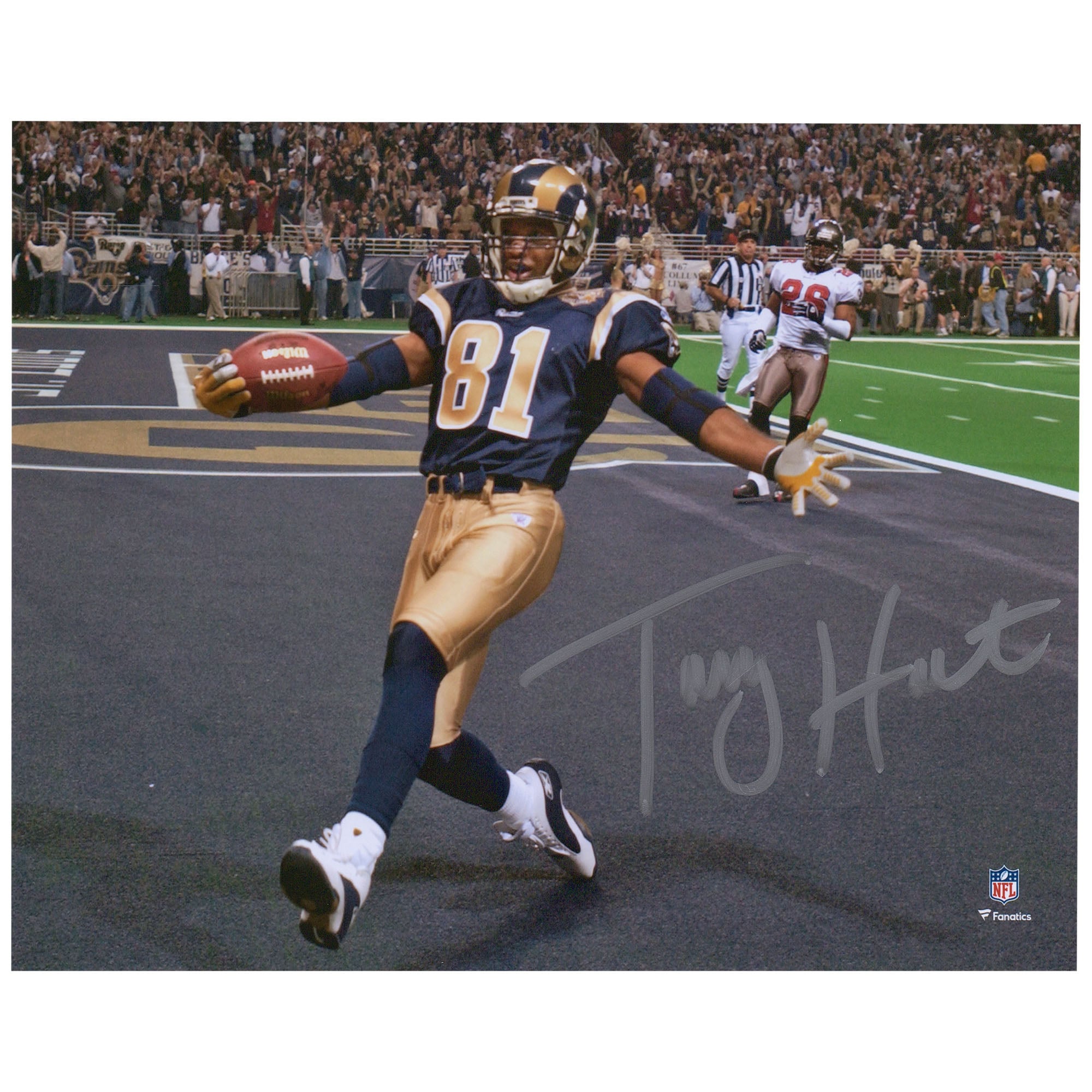 Fotografia di cattura del touchdown da 8" x 10" autografata di Torry Holt St. Louis Rams