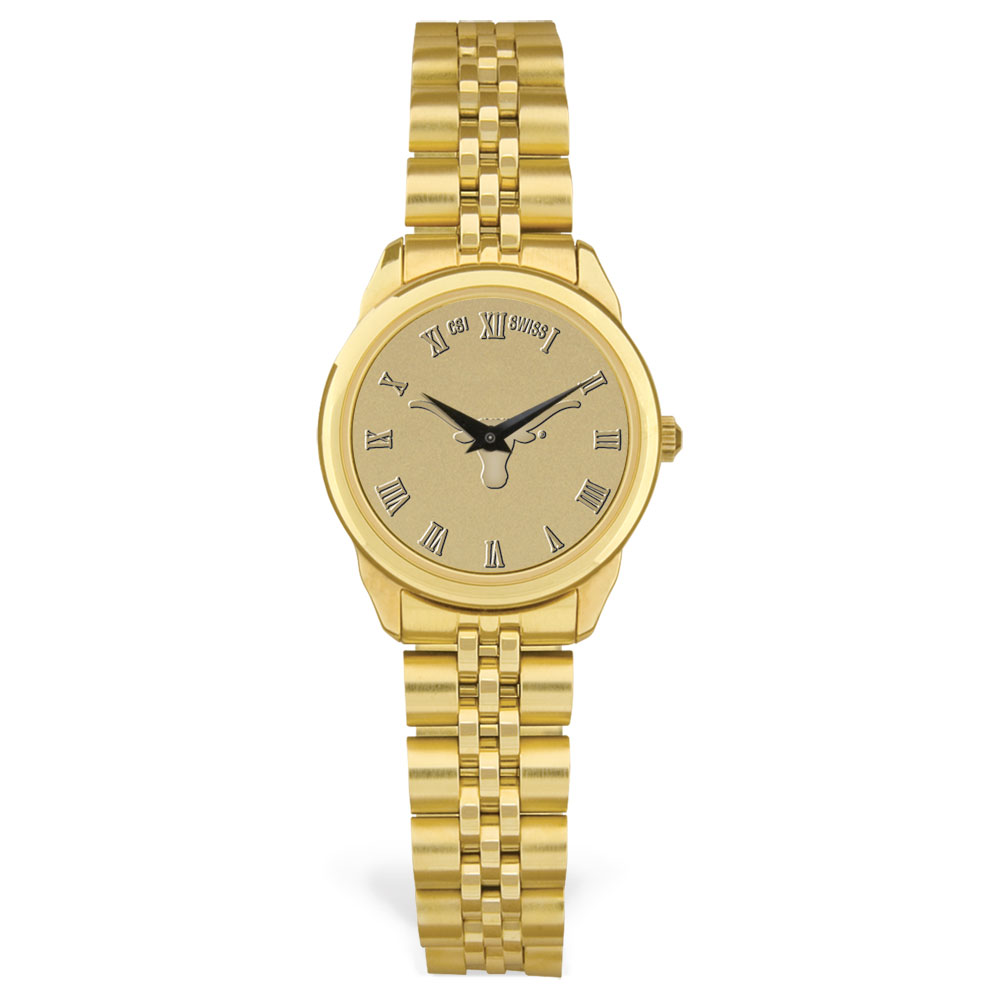 Women's Texas Longhorns Gold Medallion Rolled Link Bracelet Wristwatch